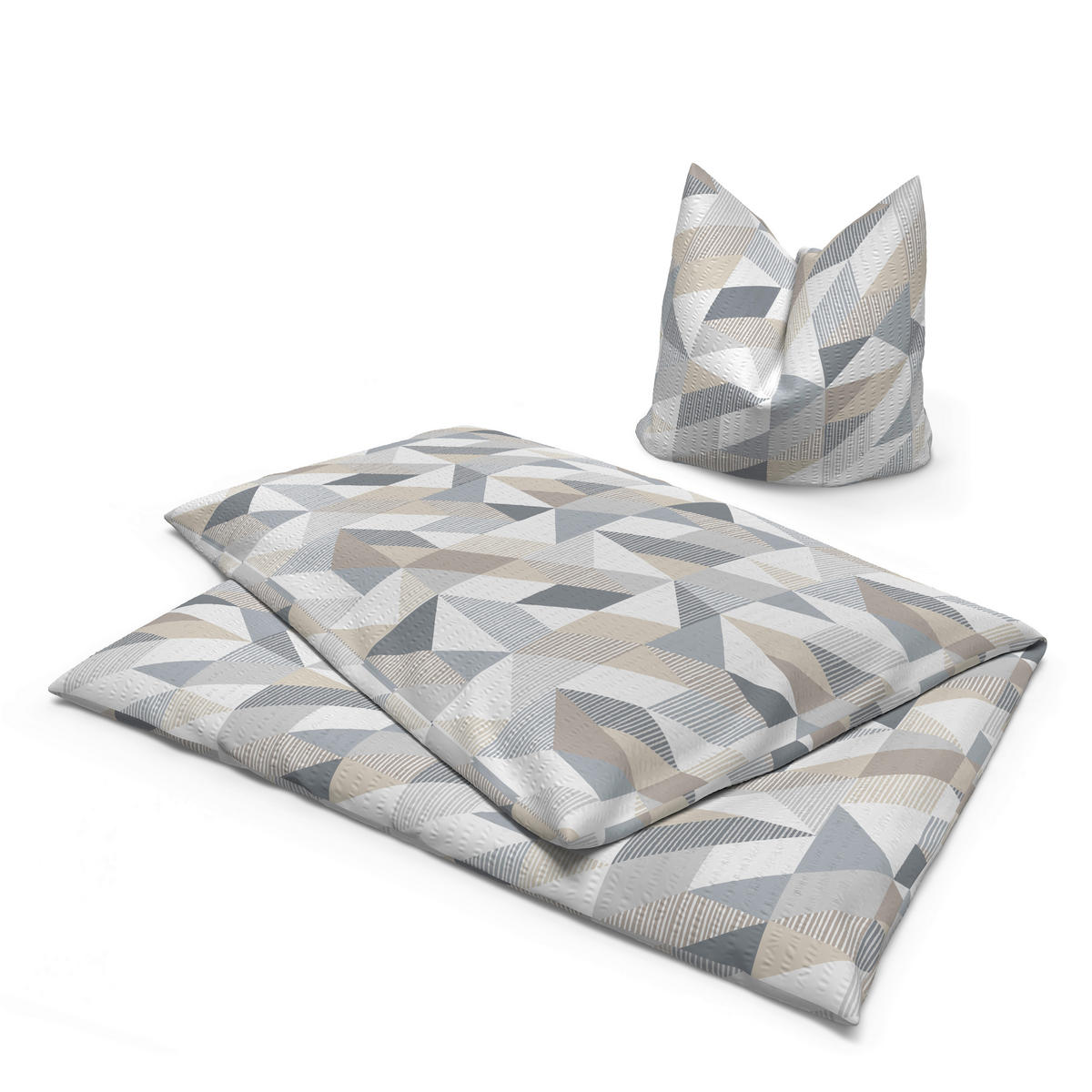 Baumwoll Bettwäsche Seersucker Bettwäsche_Seersucker grafisch grau - grau (135,00/200,00cm) - CASTELL