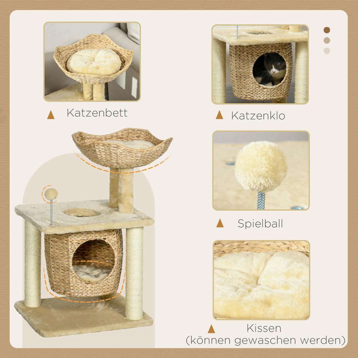 PawHut Kratzbaum beige Plüsch B/H/L: ca. 40x74x45 cm Kratzbaum - beige (45,00/40,00/74,00cm) - PawHut