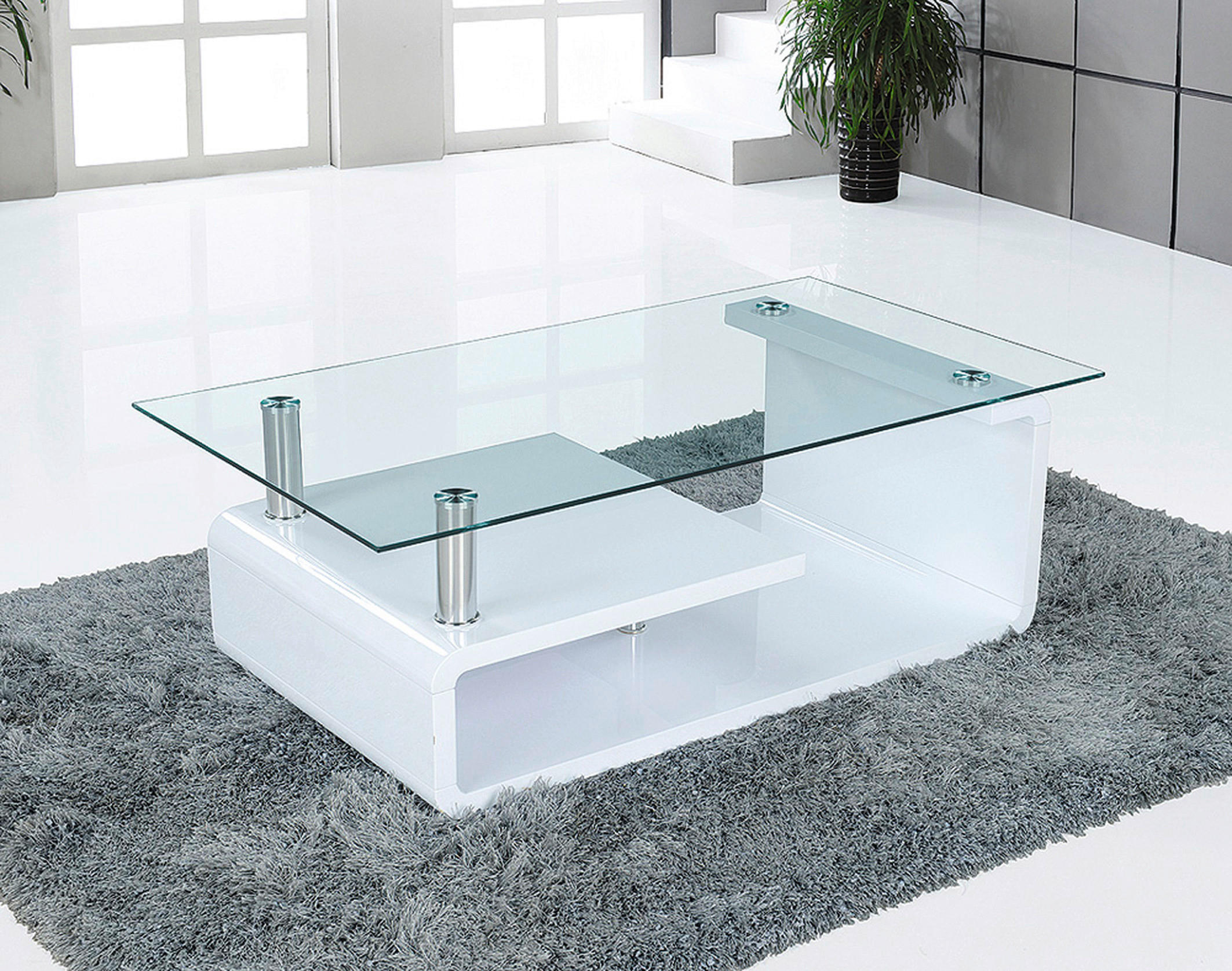 Glascouchtisch Emil glasklar weiß Hochglanz lackiert B/H/T: ca. 110x40x65 cm Emil - weiß/glasklar (110,00/40,00/65,00cm)