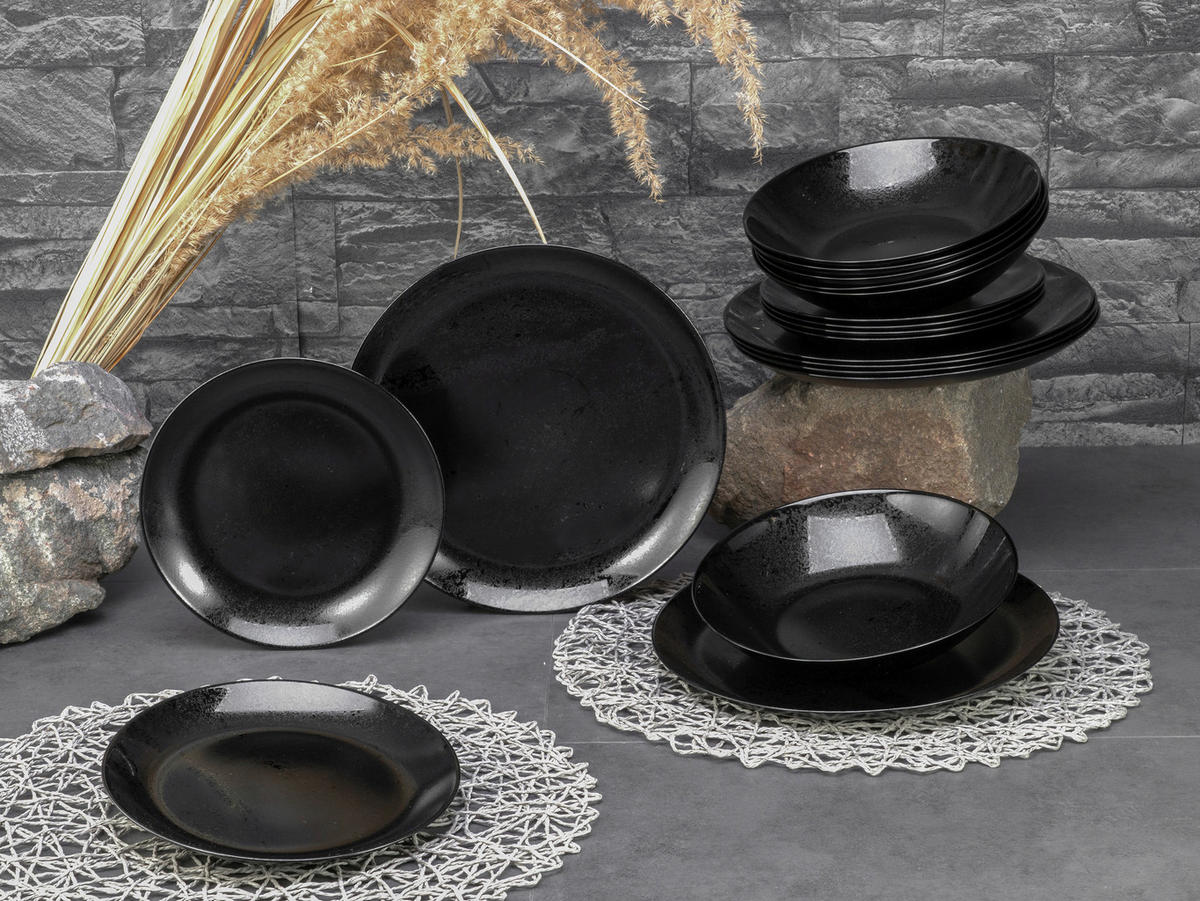 CreaTable Tafelservice Diana schwarz Glas 12 tlg. Diana - schwarz - CreaTable