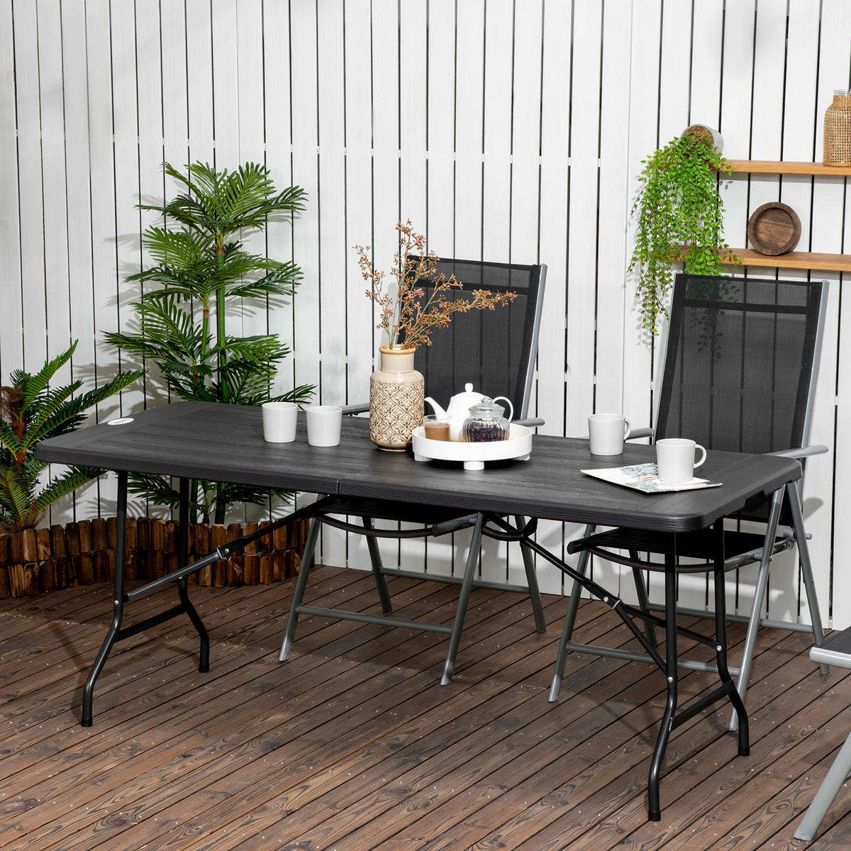 Outsunny Gartentisch dunkelgrau Polyethylen B/H/L: ca. 75,5x73x180 cm Gartentisch - dunkelgrau (180,00/75,50/73,00cm) - Outsunny