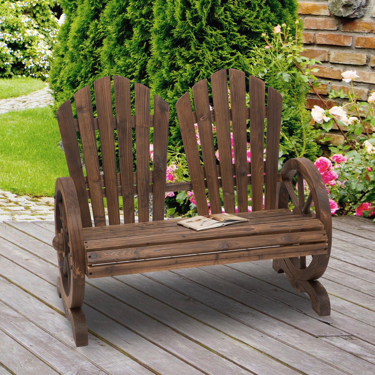 Outsunny Gartenbank dunkelbraun Holz B/H/T: ca. 108x95x66 cm Gartenbank - dunkelbraun (108,00/95,00/66,00cm) - Outsunny