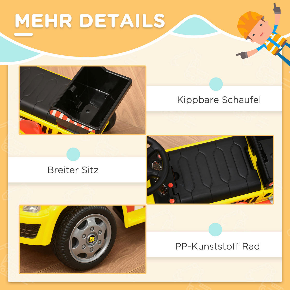 HOMCOM Kinder-Rutschauto gelb B/H/L: ca. 28,2x42x72 cm Rutschauto - gelb (72,00/28,20/42,00cm) - HOMCOM