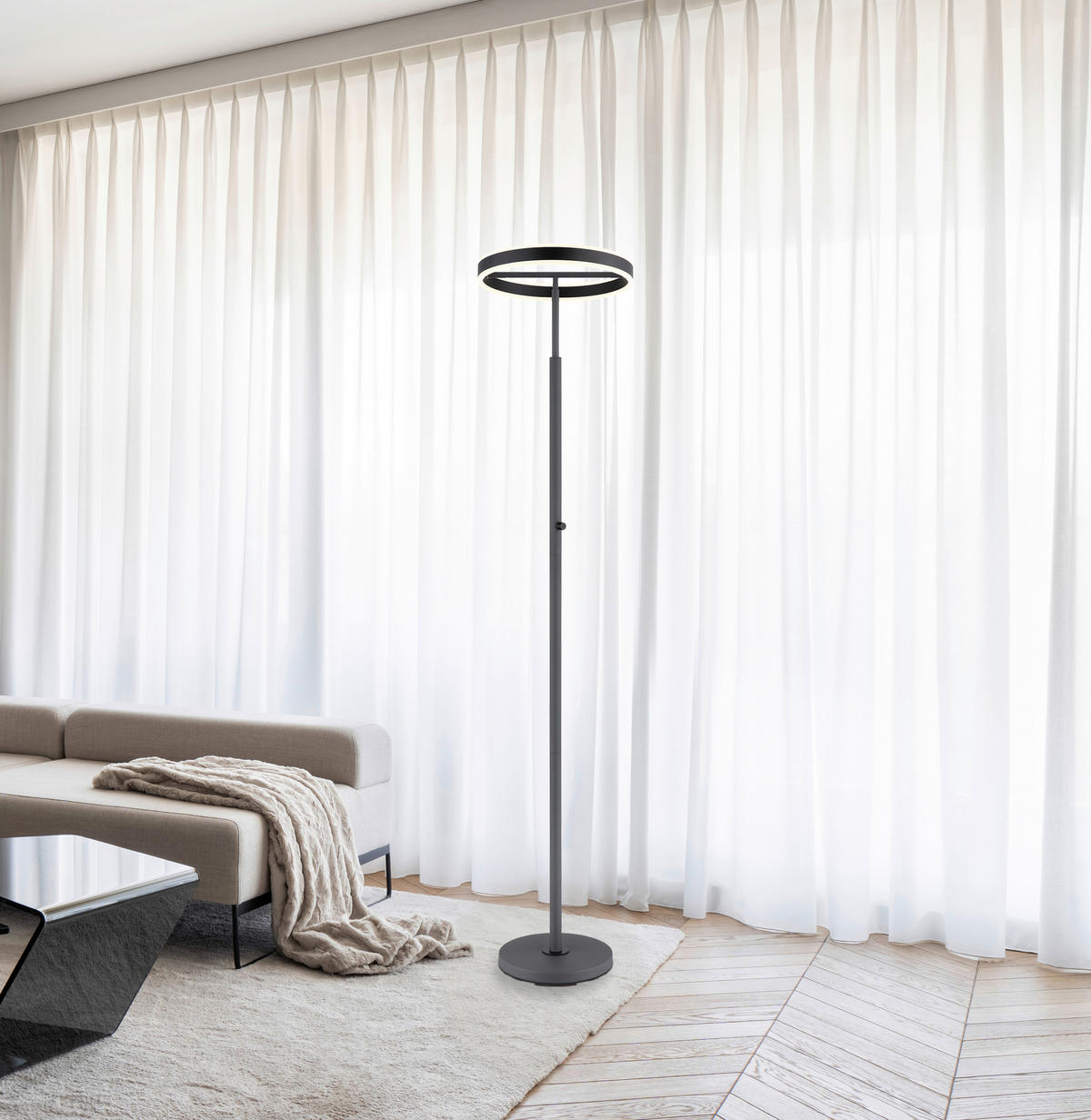 GLOBO Stehleuchte schwarz anthrazit Opal Metall Acryl Aluminium H/D: ca. 181x40 cm 1 Brennstellen EMANUEL - schwarz/Opal (40,00/181,00cm) - GLOBO