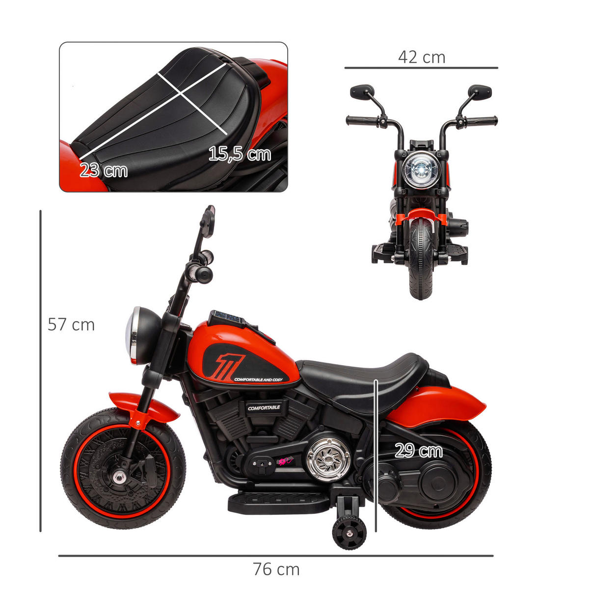 HOMCOM Kinder-Elektromotorrad schwarz B/H/L: ca. 42x57x76 cm Kinder-Elektromotorrad - rot/schwarz (76,00/42,00/57,00cm) - HOMCOM