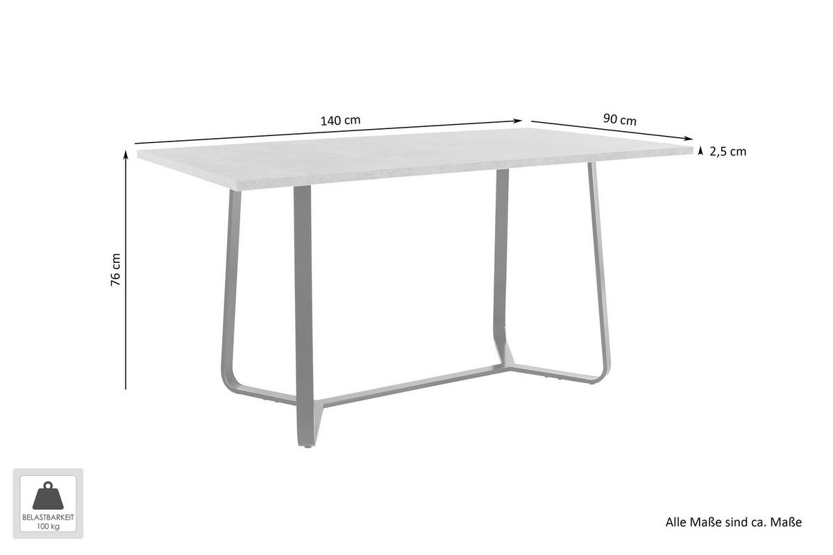 Tisch TALEA Beton Optik schwarz pulverbeschichtet B/H/T: ca. 140x76x90 cm TALEA - Beton/schwarz (140,00/76,00/90,00cm) - byLIVING