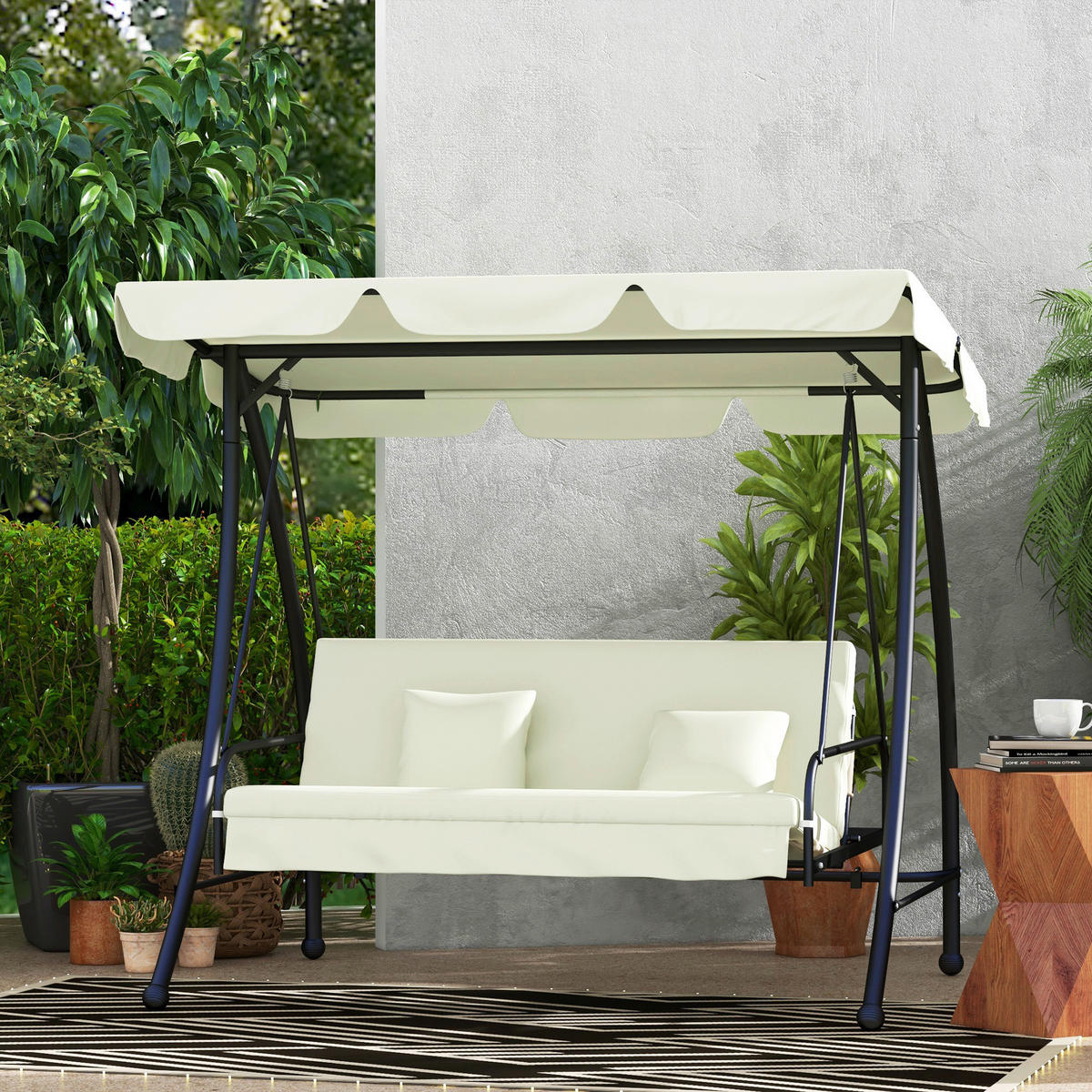 Outsunny Hollywoodschaukel cremeweiß Polyester B/H/L: ca. 125x170x200 cm Hollywoodschaukel - cremeweiß (200,00/125,00/170,00cm) - Outsunny