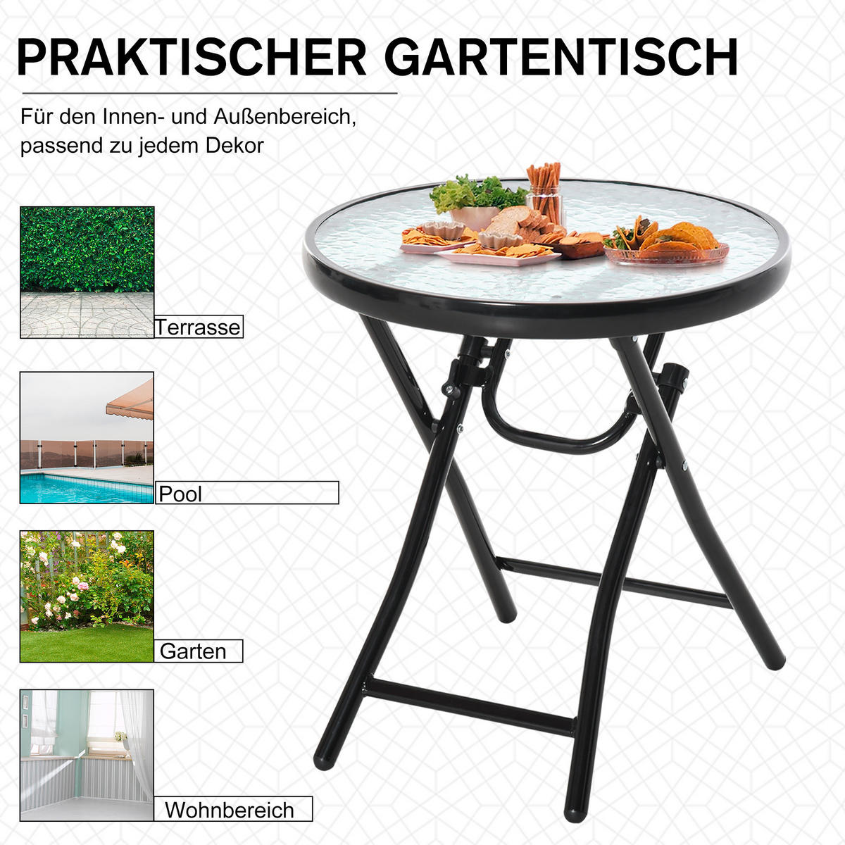 Outsunny Gartentisch schwarz Metall H/D: ca. 50x45 cm Gartentisch - schwarz (45,00/50,00cm) - Outsunny