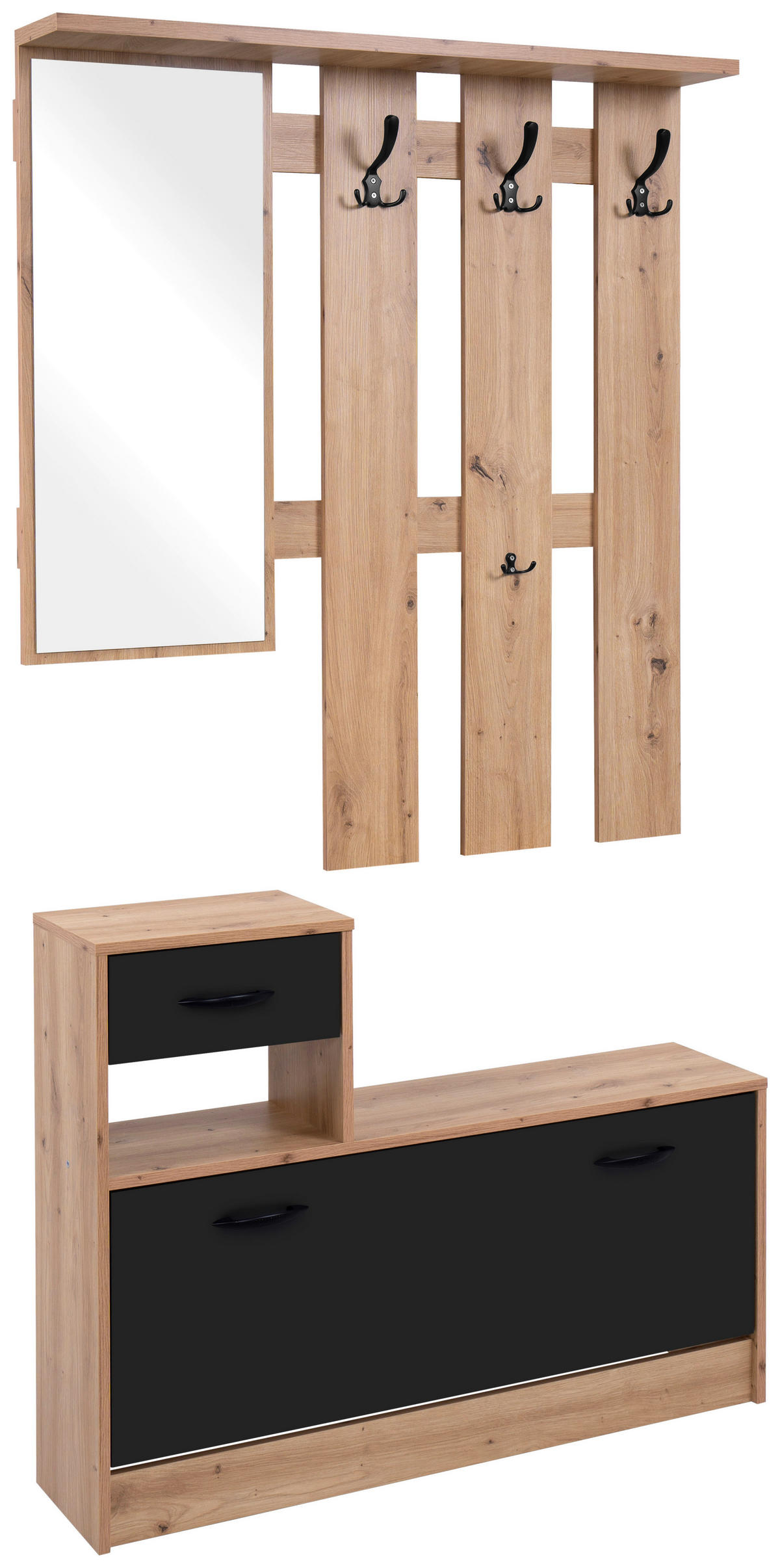 Garderobe Rudolf Eiche Artisan Nachbildung schwarz B/H/T: ca. 100x180x25 cm Rudolf - Eiche/schwarz (100,00/180,00/25,00cm)