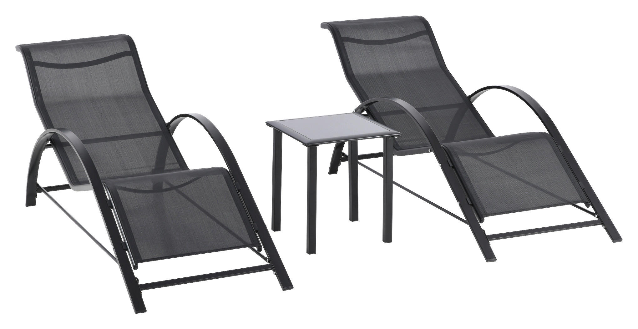 Outsunny Gartenliege-Set mit Tisch schwarz Netzstoff B/H/L: ca. 169x66x59 cm Gartenliege-Set mit Tisch - schwarz (59,00/169,00/66,00cm) - Outsunny