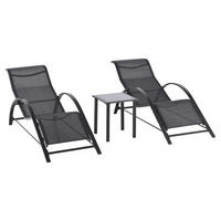 Outsunny Gartenliege-Set mit Tisch schwarz Netzstoff B/H/L: ca. 169x66x59 cm Gartenliege-Set mit Tisch - schwarz (59,00/169,00/66,00cm) - Outsunny