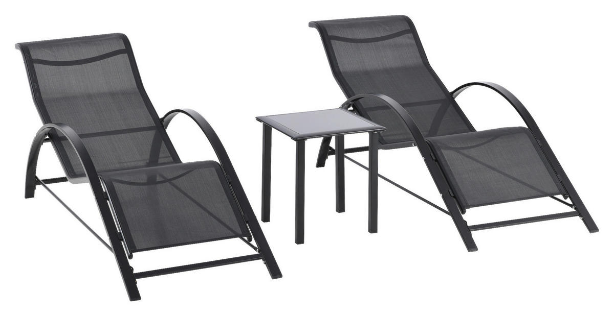 Outsunny Gartenliege-Set mit Tisch schwarz Netzstoff B/H/L: ca. 169x66x59 cm Gartenliege-Set mit Tisch - schwarz (59,00/169,00/66,00cm) - Outsunny