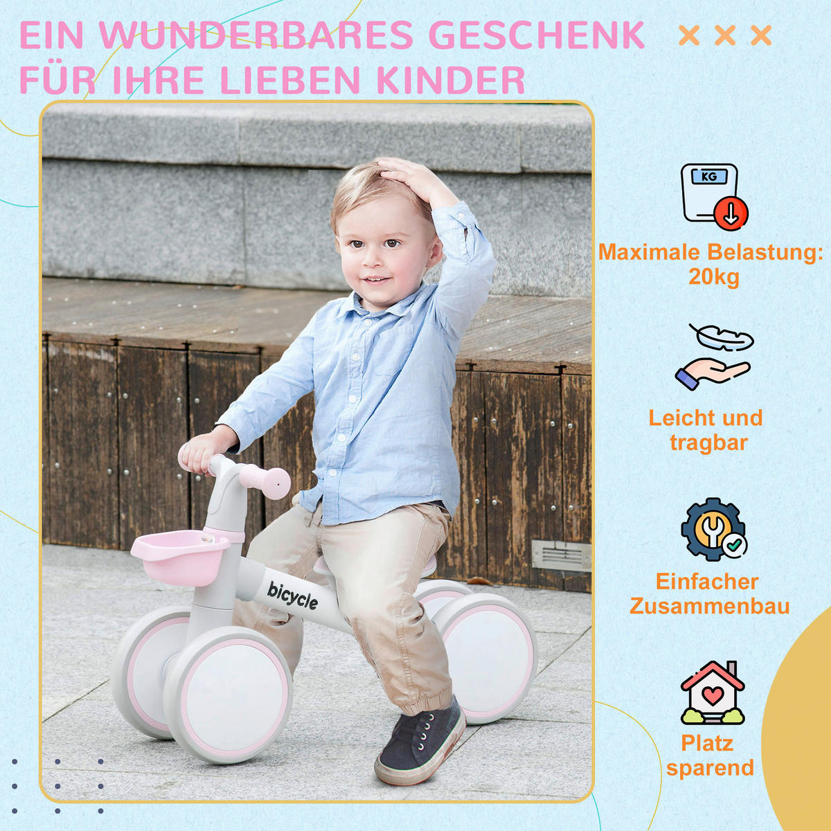 AIYAPLAY Kinderlaufrad weiß B/H/L: ca. 27x39x56 cm Kinderlaufrad - weiß/rosa (56,00/27,00/39,00cm) - AIYAPLAY