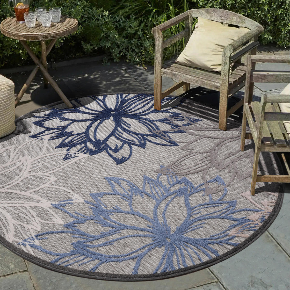 Sanat Outdoorteppich FLORAL grau B/L: ca. 120x120 cm FLORAL - grau (120,00/120,00cm) - Sanat