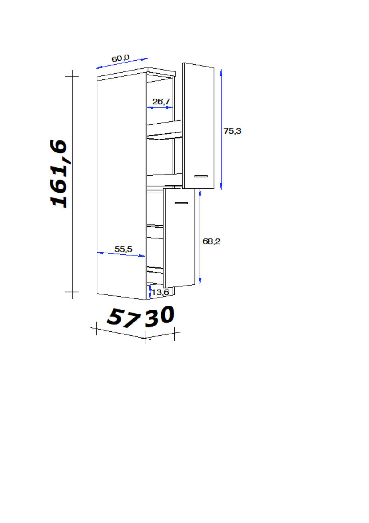 Apothekerschrank Valero weiß Hochglanz B/H/T: ca. 30x162x60 cm Valero - Eiche/weiß (30,00/162,00/60,00cm) - Flex-Well