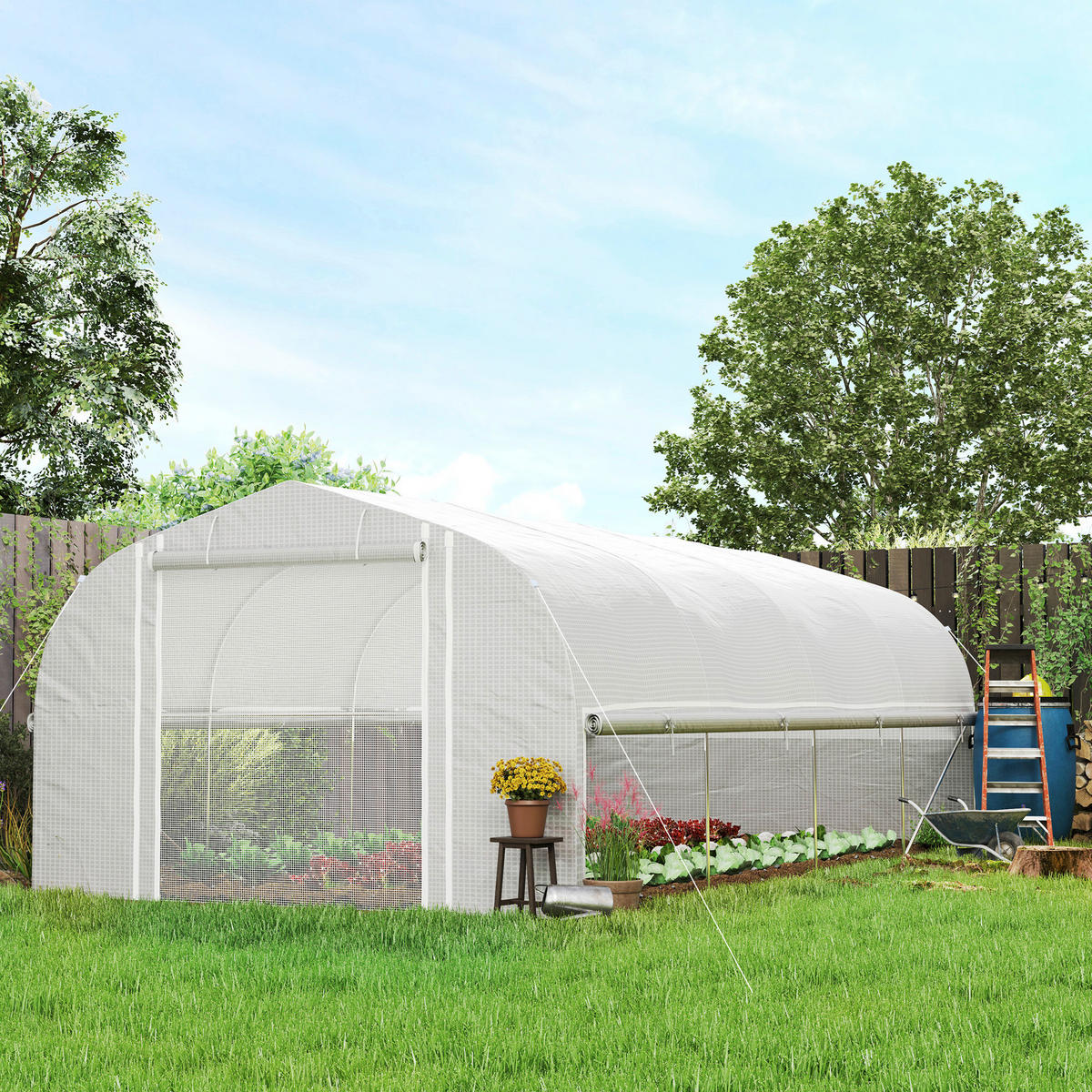 Outsunny Gewächshaus B/H/L: ca. 300x200x595 cm Gewächshaus - weiß (595,00/300,00/200,00cm) - Outsunny