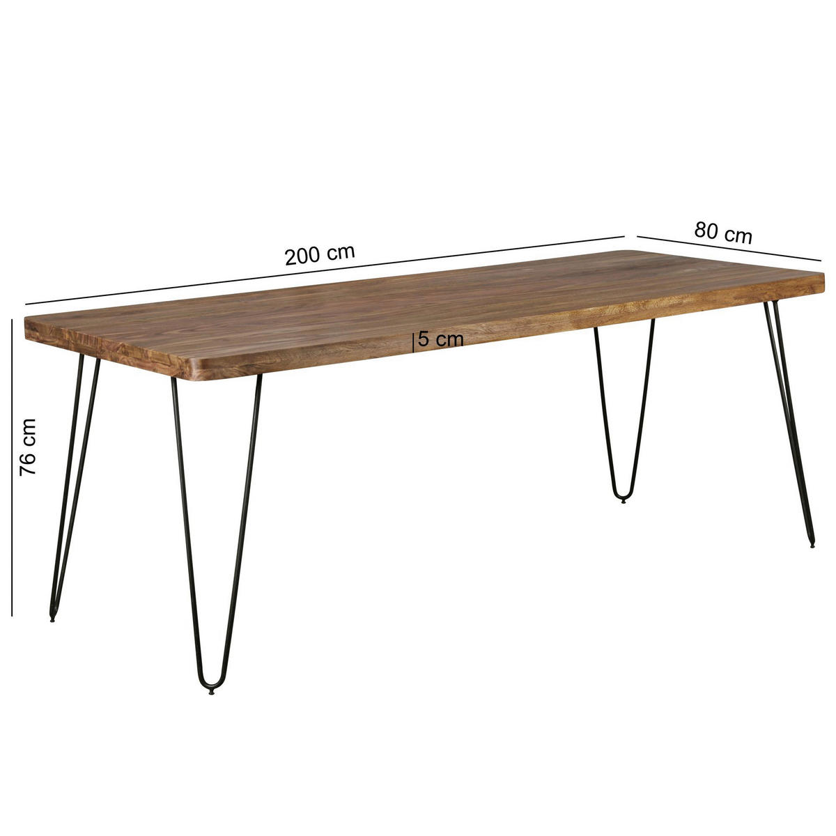 Esstisch natur schwarz B/H/T: ca. 200x76x80 cm Esstisch - natur/schwarz (200,00/76,00/80,00cm) - Wohnling