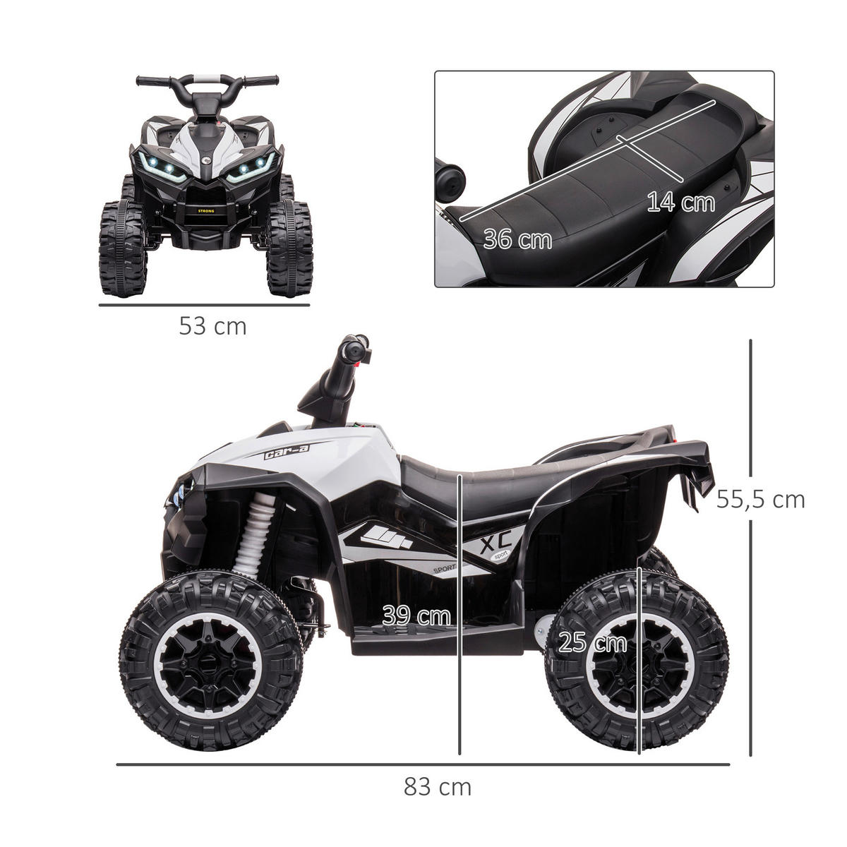 HOMCOM Kinderauto schwarz B/H/L: ca. 53x83x55,5 cm Elektro-Quad - weiß/schwarz (55,50/53,00/83,00cm) - HOMCOM