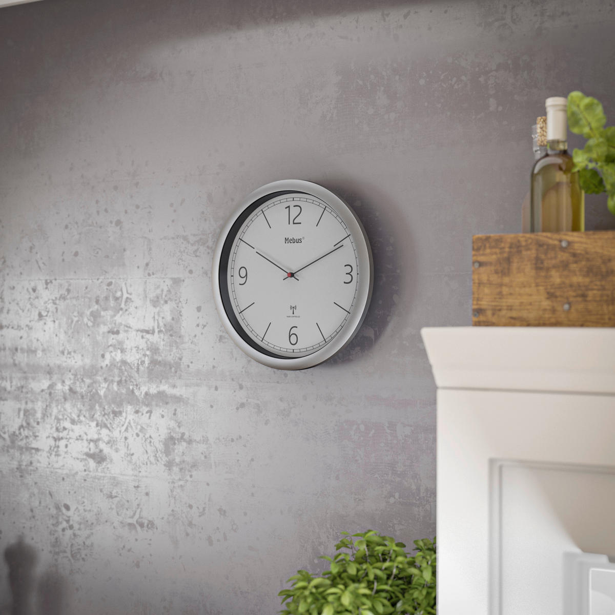 Mebus Wanduhr silber D: ca. 25 cm Wanduhr_Funk - weiß/silber (25,00cm) - Mebus