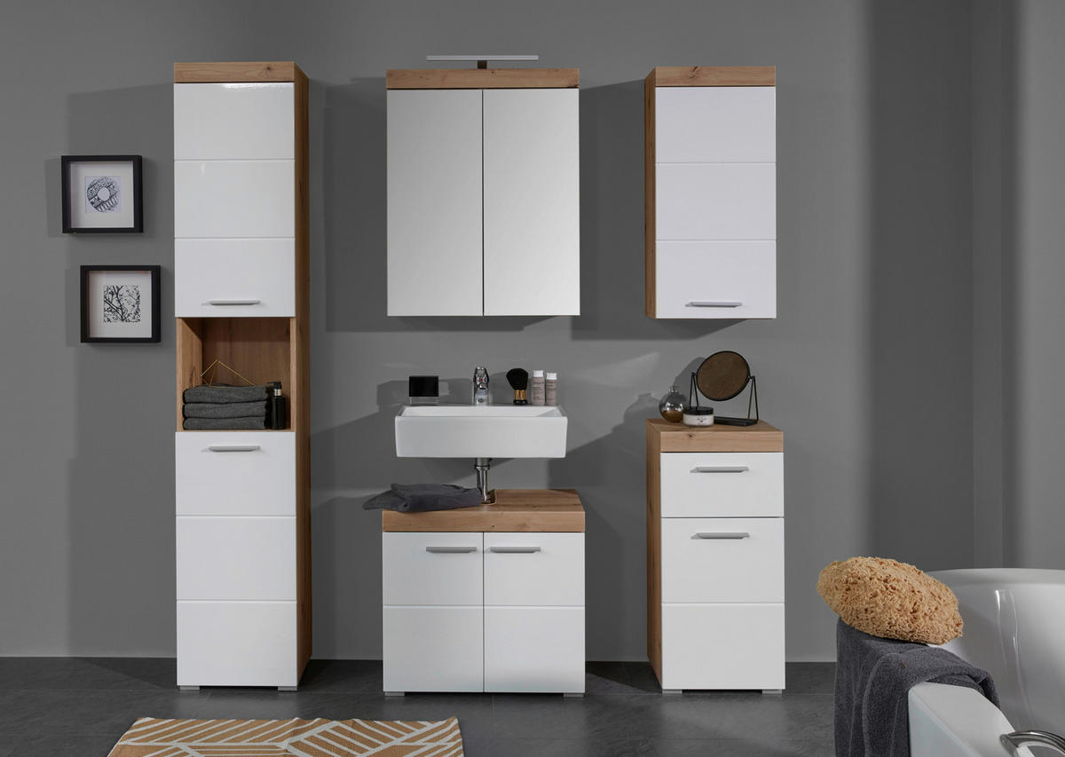 Stauraumelement Amanda weiß Hochglanz Asteiche Nachbildung B/H/T: ca. 37x77x23 cm Amanda - weiß (37,00/77,00/23,00cm) - Trendteam