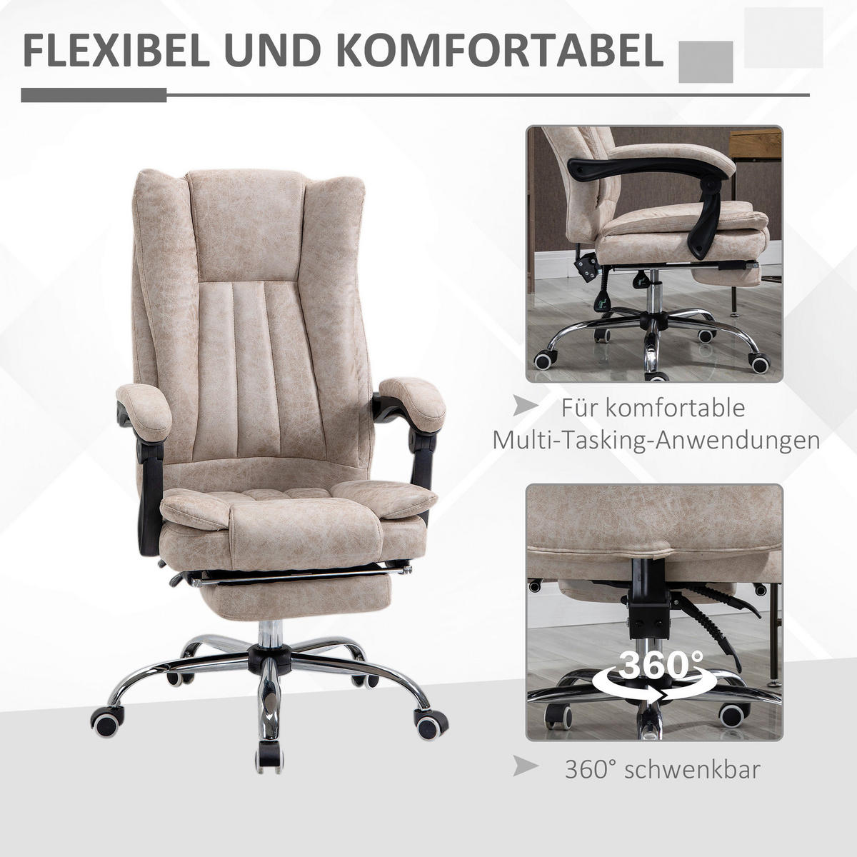 Drehstuhl 921-420 beige 921-420 - beige (63,00/118,00/71,00cm) - Vinsetto