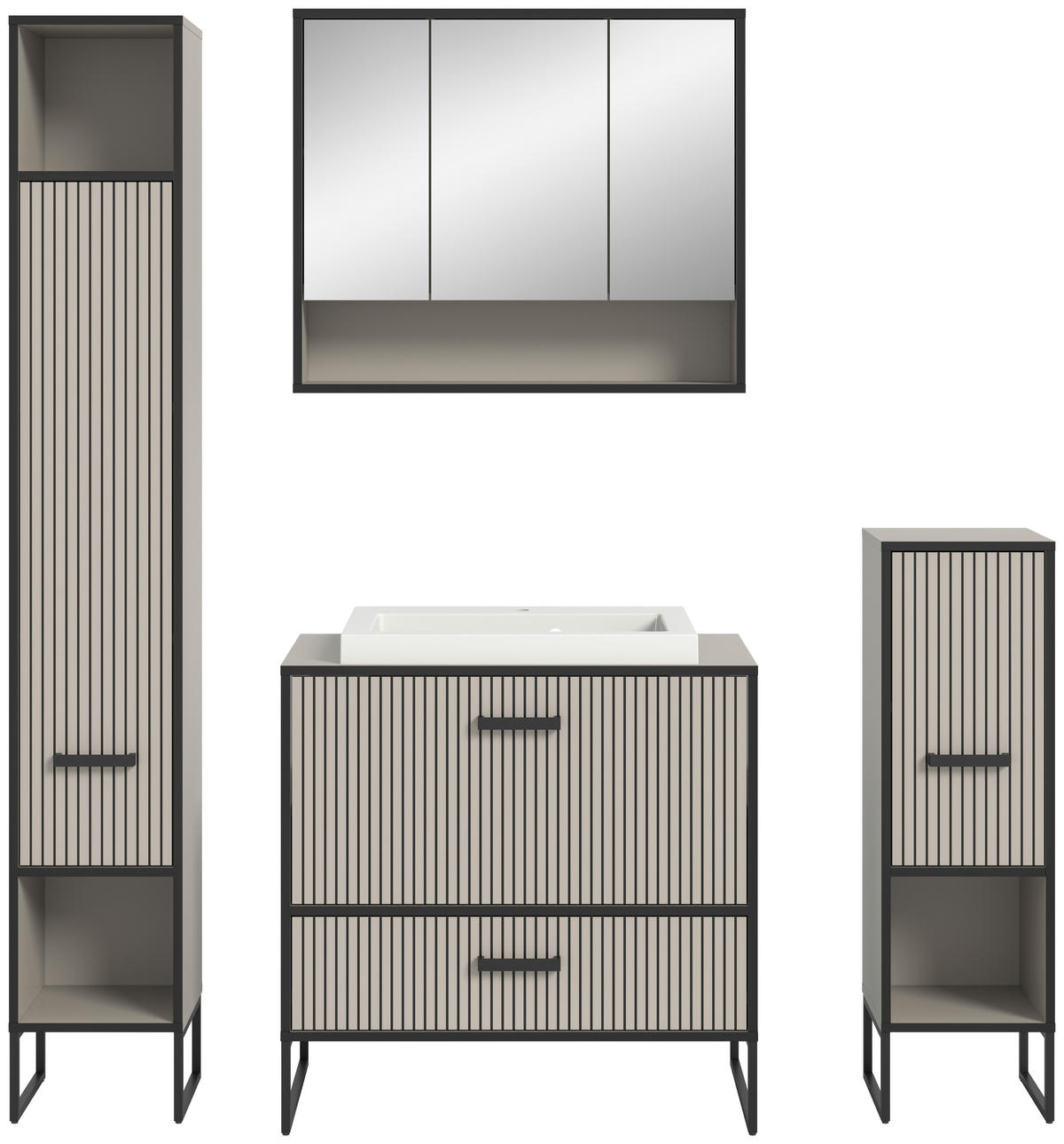 Badezimmer-Set BAGNO schwarz Kaschmirgrau Nachbildung B/H/T: ca. 170x192x48 cm BAGNO - schwarz (170,00/192,00/48,00cm) - xonox.home