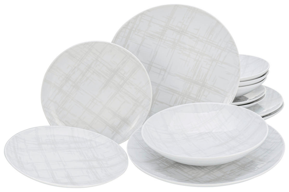 CreaTable Tafelservice Home Shabby Chic weiß Porzellan 12 tlg. Home Shabby Chic - weiß/creme - CreaTable