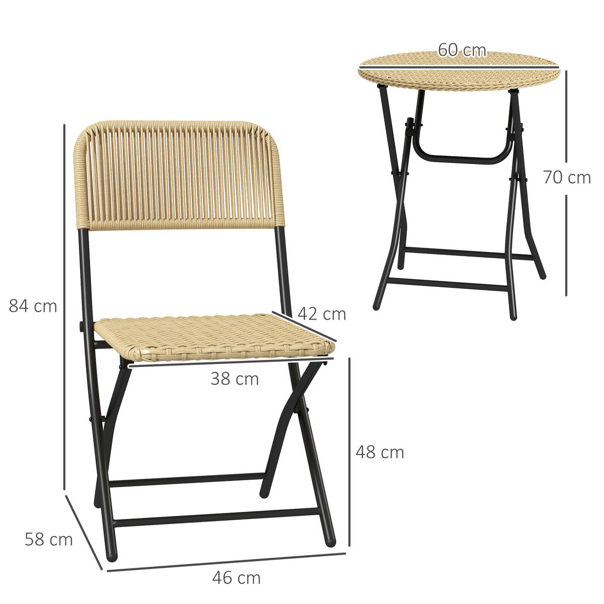 Outsunny Sitzgruppe gelb Polyrattan B/H/L: ca. 60x60x70 cm Bistro-Set - gelb (70,00/60,00/60,00cm) - Outsunny