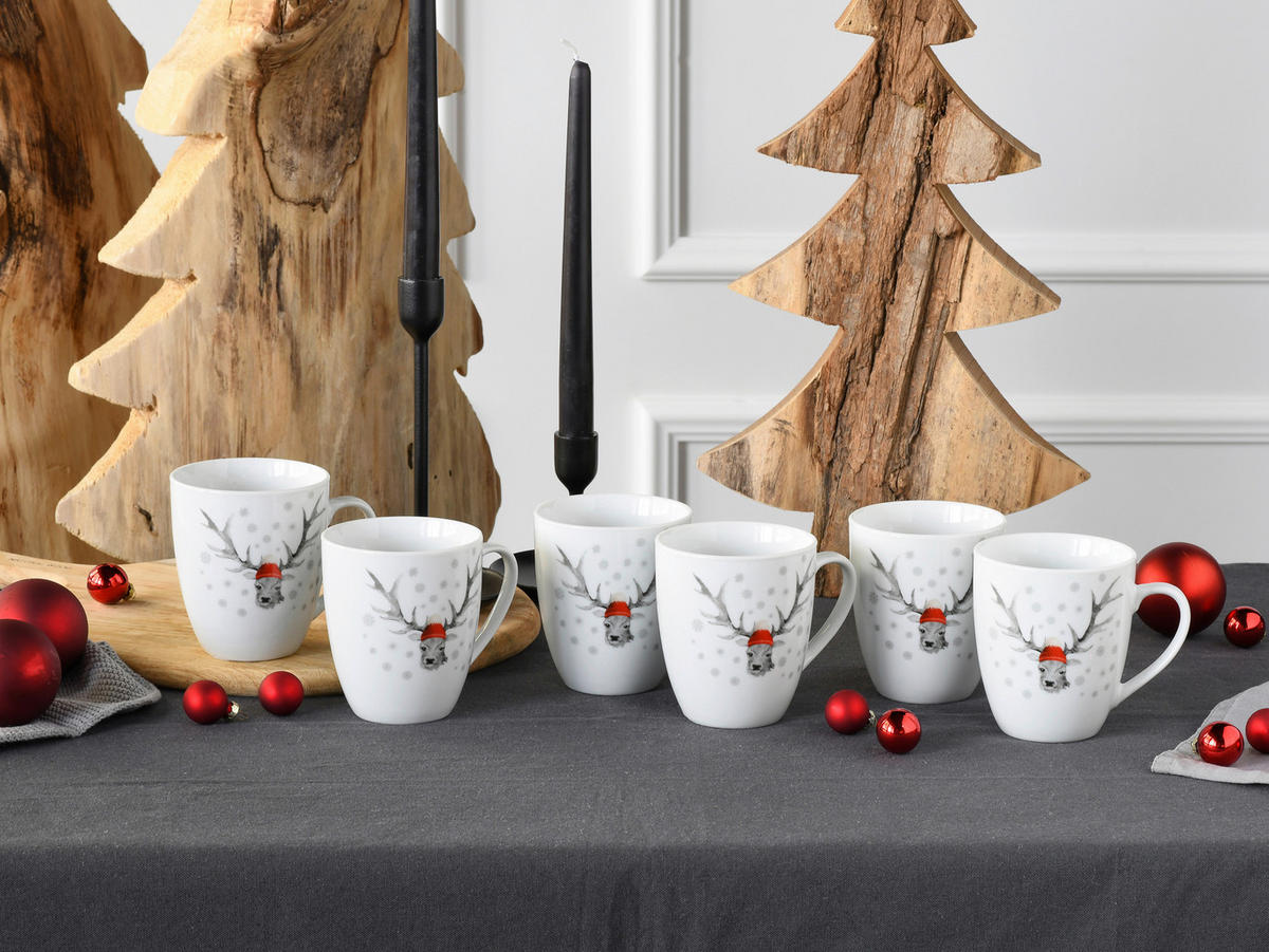 CreaTable Kaffeebecher Hirsch weiß Porzellan 6 tlg. Hirsch - weiß - CreaTable