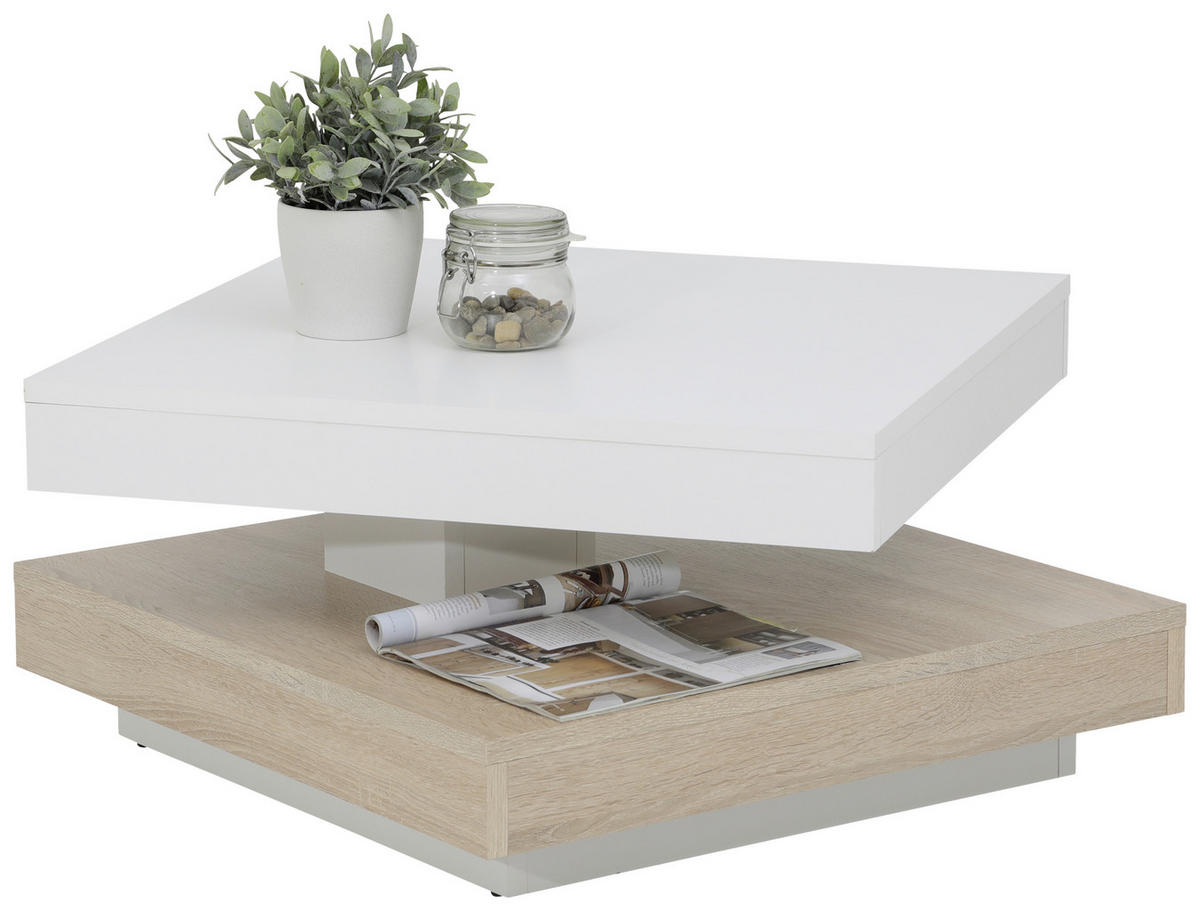 Couchtisch ANDY weiß Eiche Sonoma Nachbildung B/H/T: ca. 67x35x67 cm ANDY - Eiche/weiß (67,00/35,00/67,00cm) - Hela