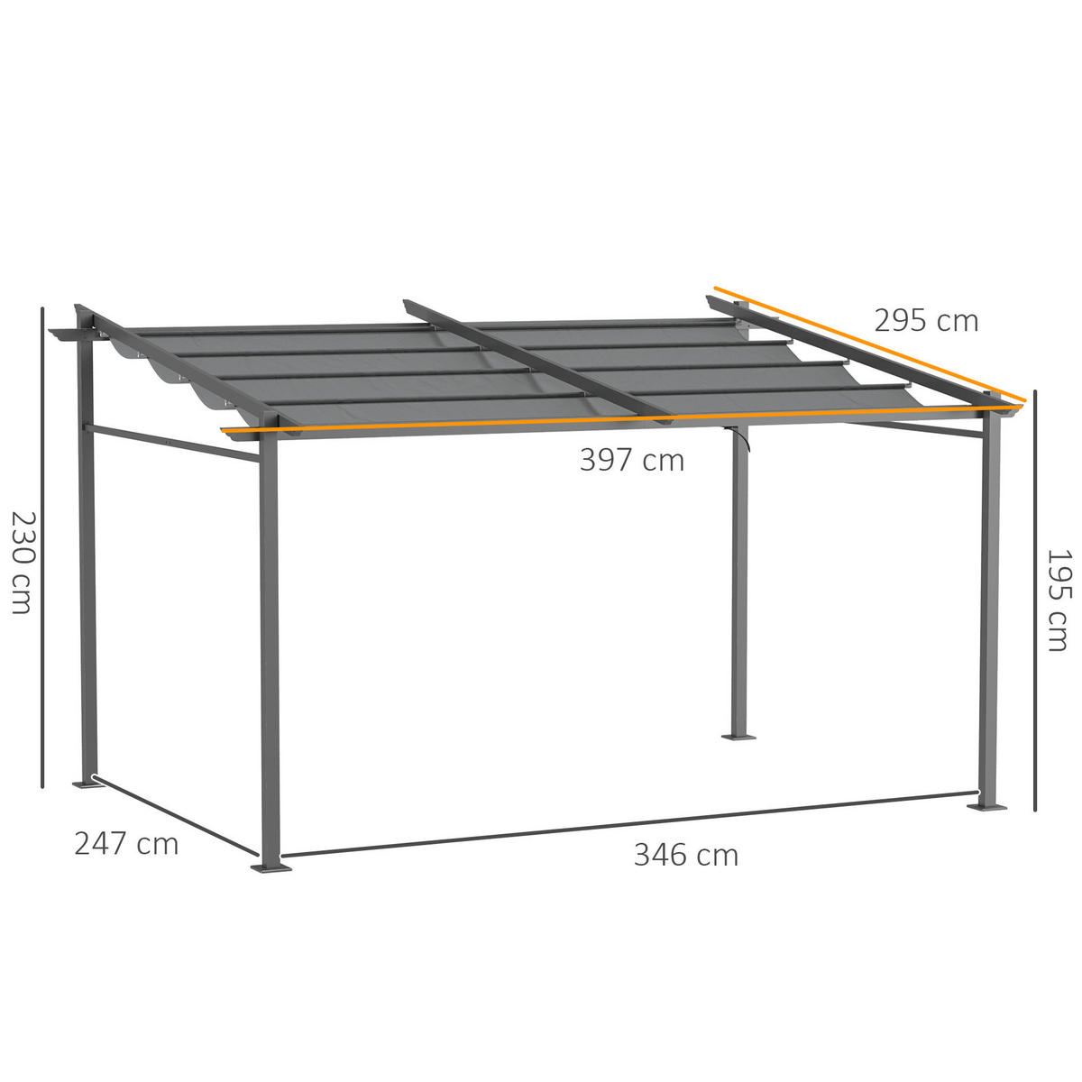 Outsunny Pergola dunkelgrau Aluminium B/H/L: ca. 295x230x397 cm Pergola - dunkelgrau (397,00/295,00/230,00cm) - Outsunny