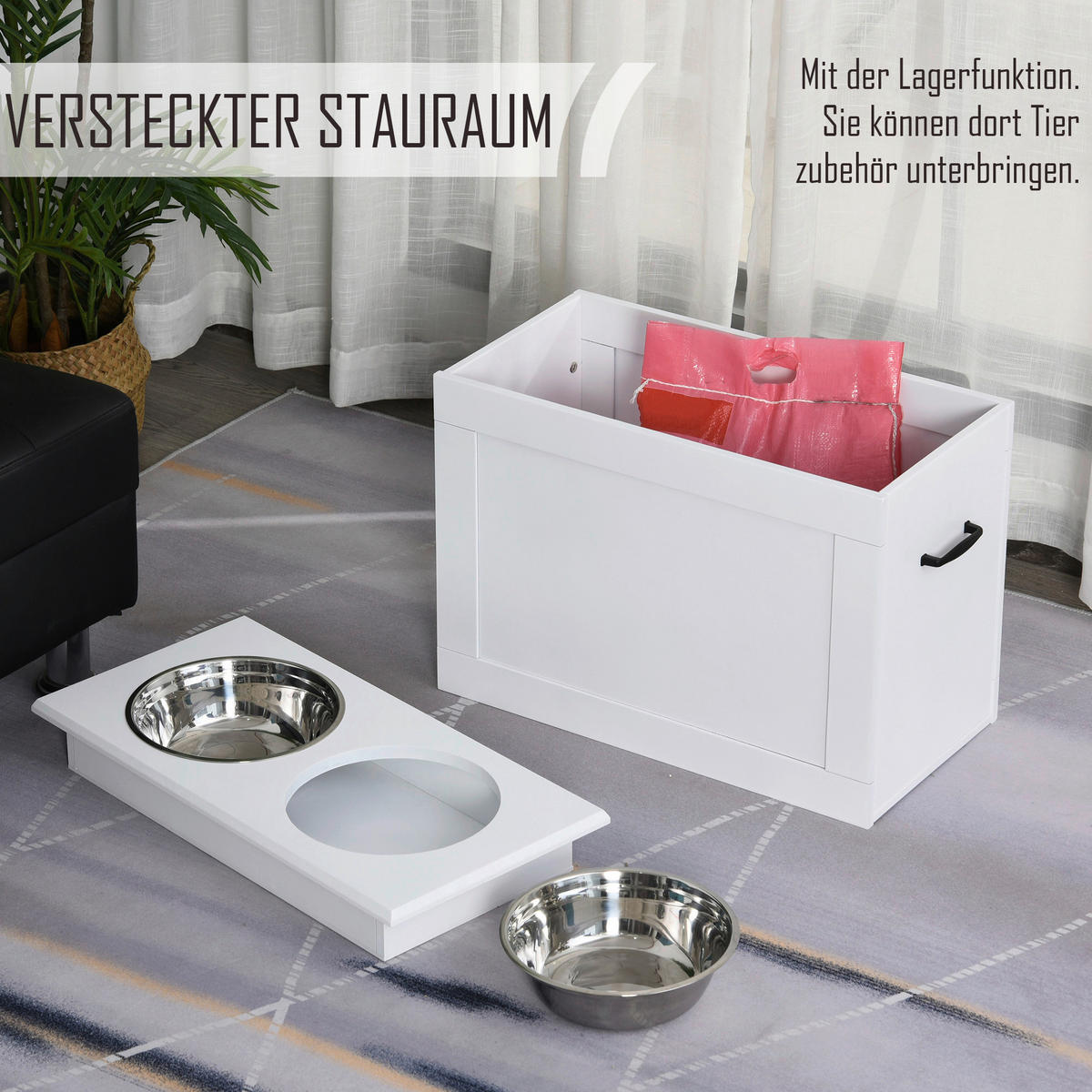 PawHut Futternapf weiß MDF B/H/L: ca. 60x41x30 cm Futternapf - weiß (30,00/60,00/41,00cm) - PawHut