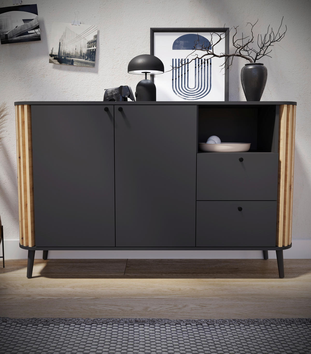 Sideboard PURE grau Eiche Artisan Nachbildung B/H/T: ca. 138x87,5x40 cm PURE - Eiche/grau (138,00/87,50/40,00cm) - xonox.home