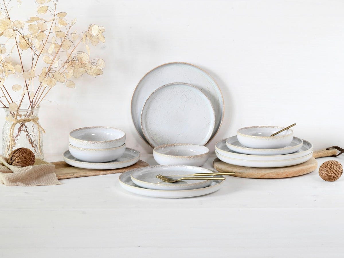 CreaTable Tafelservice Uno weiß Steinzeug 12 tlg. Uno - weiß - CreaTable