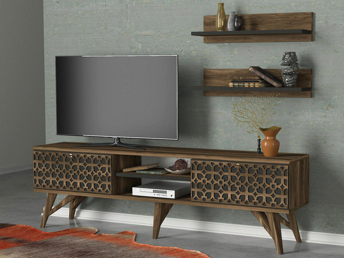 Wohnwand Fina walnuss Nachbildung B/H/T: ca. 150x45,5x30 cm Fina - walnuss (150,00/45,50/30,00cm) - moebel17