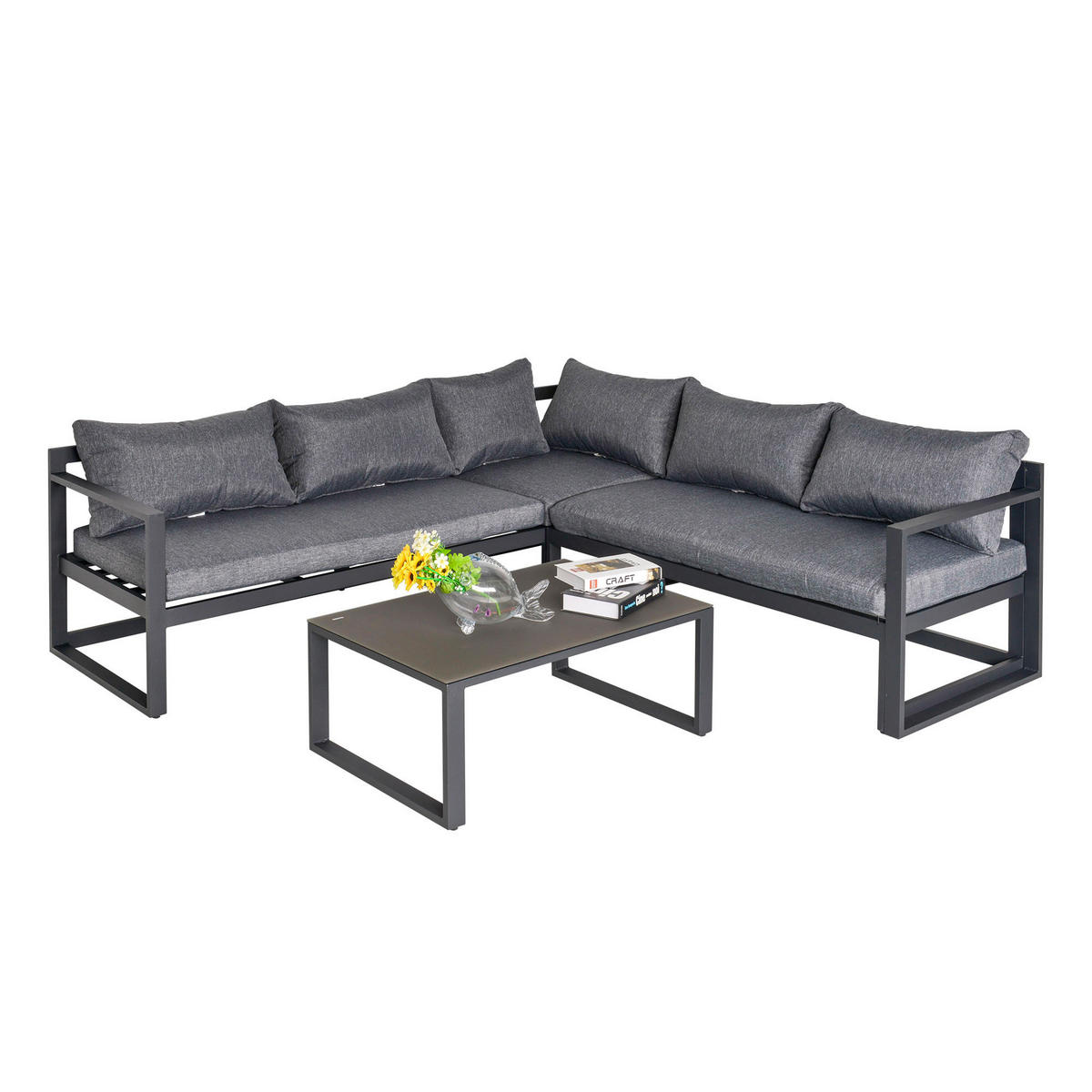 Outsunny Gartensitzgruppe schwarz Glas B/H/L: ca. 70x65x212 cm Gartensitzgruppe - schwarz/grau (212,00/70,00/65,00cm) - Outsunny
