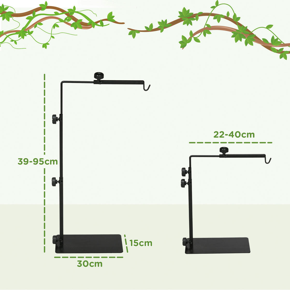 PawHut Reptilien-Lampenständer schwarz Stahl B/H/L: ca. 15x95x40 cm Reptilien-Lampenständer - schwarz (40,00/15,00/95,00cm) - PawHut