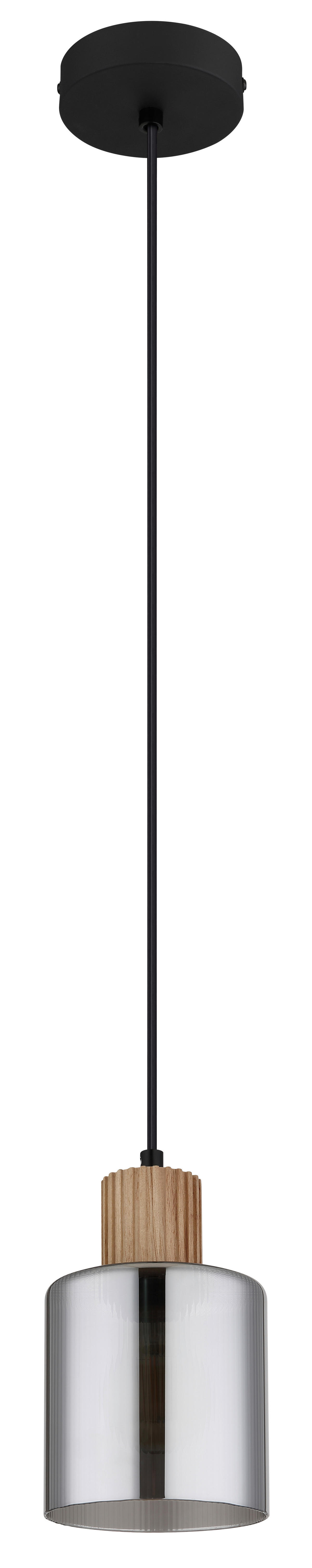 GLOBO Pendelleuchte schwarz Rauch dunkelbraun Glas Metall Holz H/D: ca. 120x12 cm E27 1 Brennstellen ALEIDIS - dunkelbraun/schwarz (12,00/120,00cm) - GLOBO
