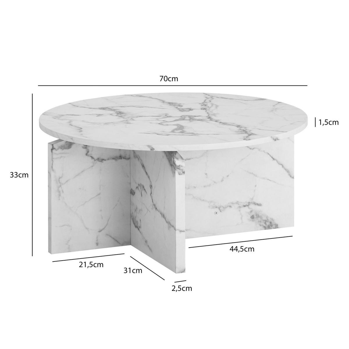 Couchtisch weiß Marmor Optik B/H/T: ca. 70x33x70 cm Couchtisch - weiß (70,00/33,00/70,00cm) - Wohnling