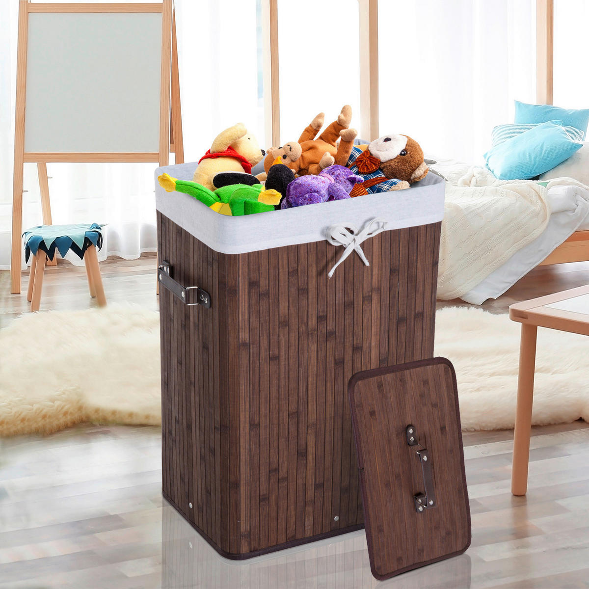 Wäschekorb mit 2 Tragegriffen dunkelbraun Bambus Stoff Kunststoff B/H/L: ca. 30x60x40 cm Wäschekorb 850-017BN - dunkelbraun (40,00/30,00/60,00cm) - HOMCOM