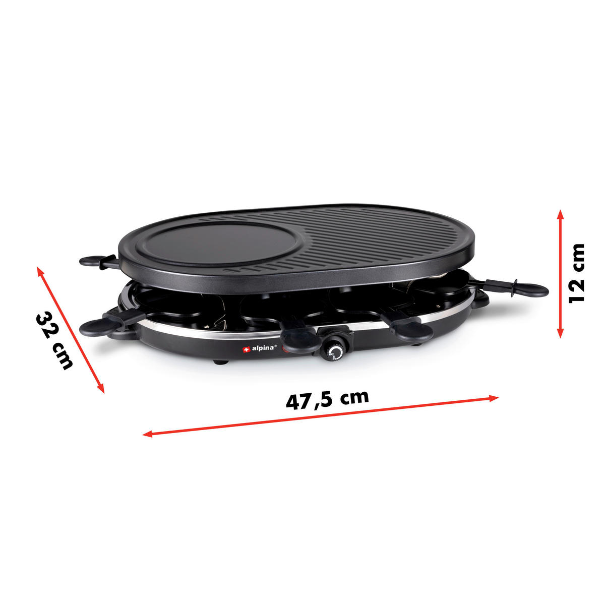 Alpina Raclette-Grill schwarz Metall B/H/L: ca. 47,5x12x32 cm Raclettegrill_Gourmet - schwarz (32,00/47,50/12,00cm) - Alpina