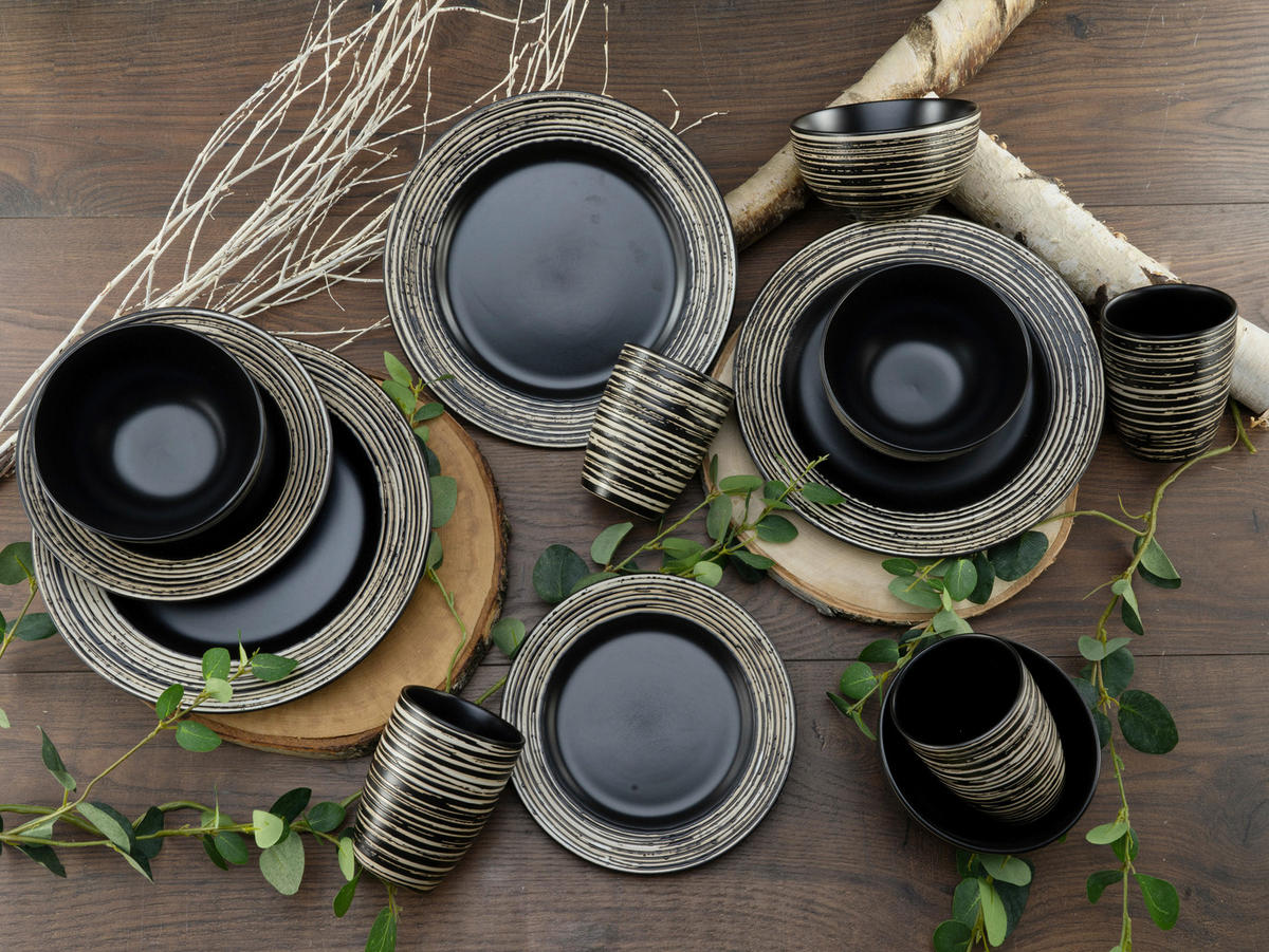 CreaTable Kombiservice La Gomera Negra schwarz Keramik 16 tlg. La Gomera Negra - weiß/schwarz - CreaTable
