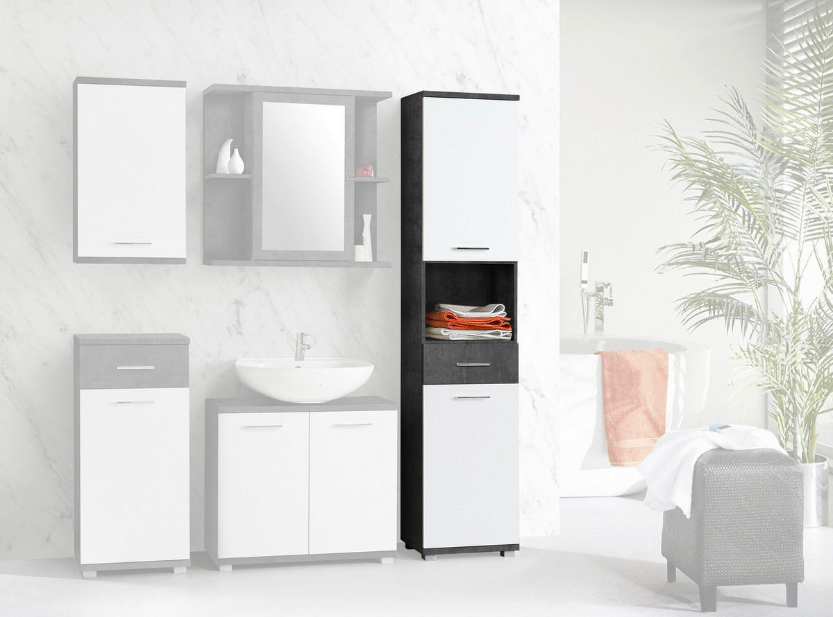 Badhochschrank  Beton Optik weiß Hochglanz B/H/T: ca. 40,2x183,6x28,9 cm Champ_Badhochschrank CMPS712-C286 - weiß (40,20/183,60/28,90cm)