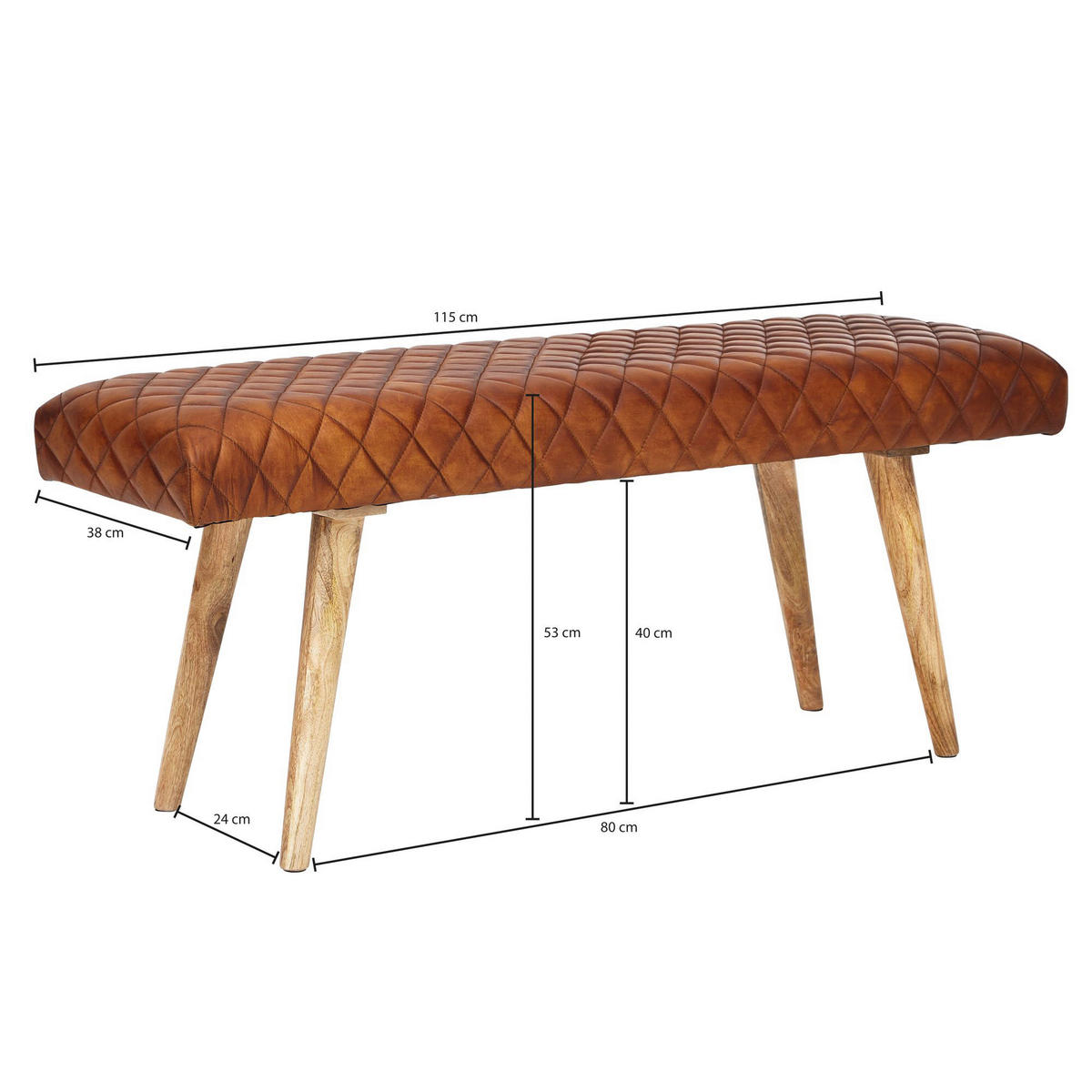 Wohnling Sitzbank braun natur Leder Echtholz B/H/T: ca. 115x53x38 cm Sitzbank - braun/natur (115,00/53,00/38,00cm) - Wohnling