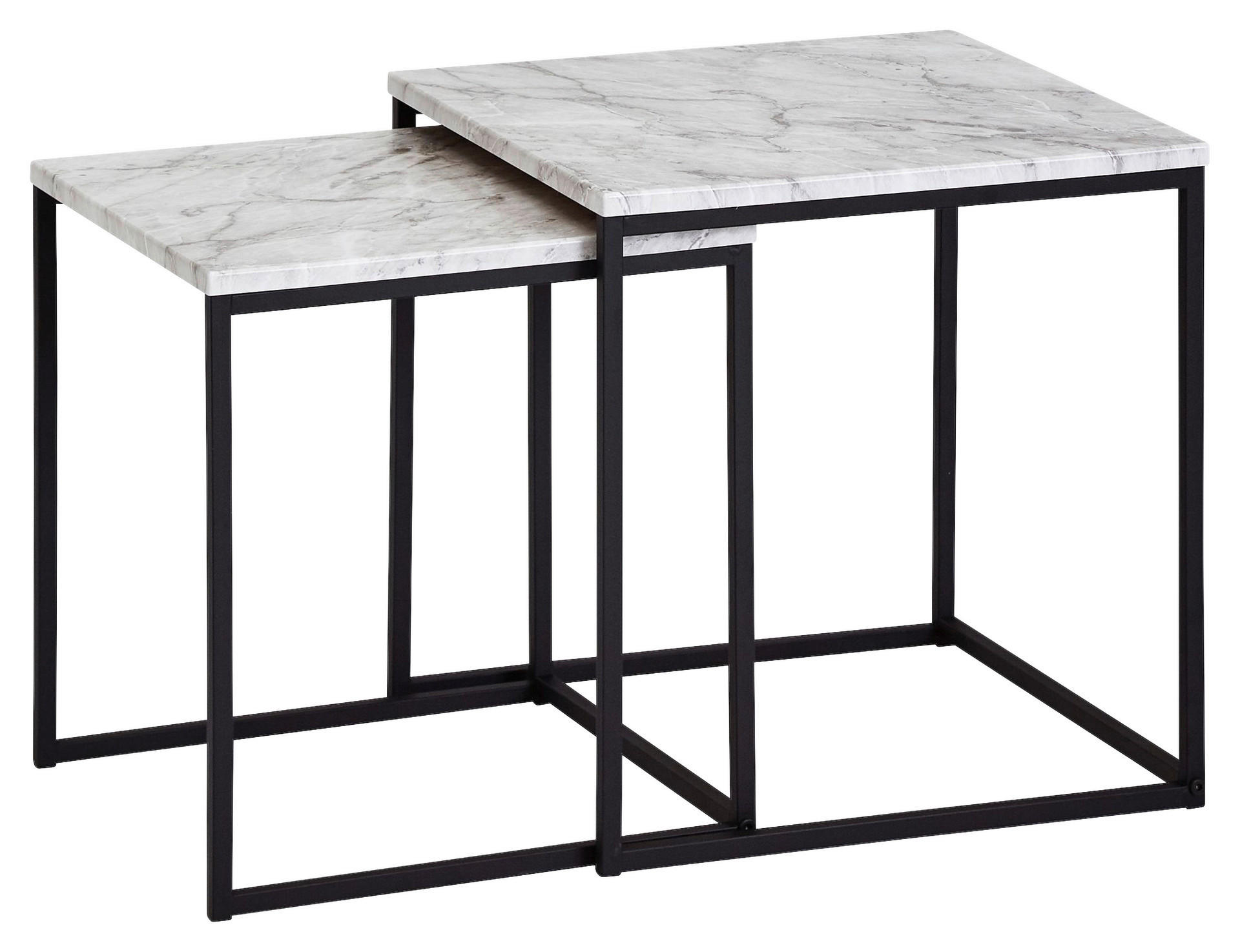 Beistelltisch 2er-Set. weiß Marmor Optik schwarz pulverbeschichtet MDF Stahl 2er-Set. - weiß/schwarz - Wohnling