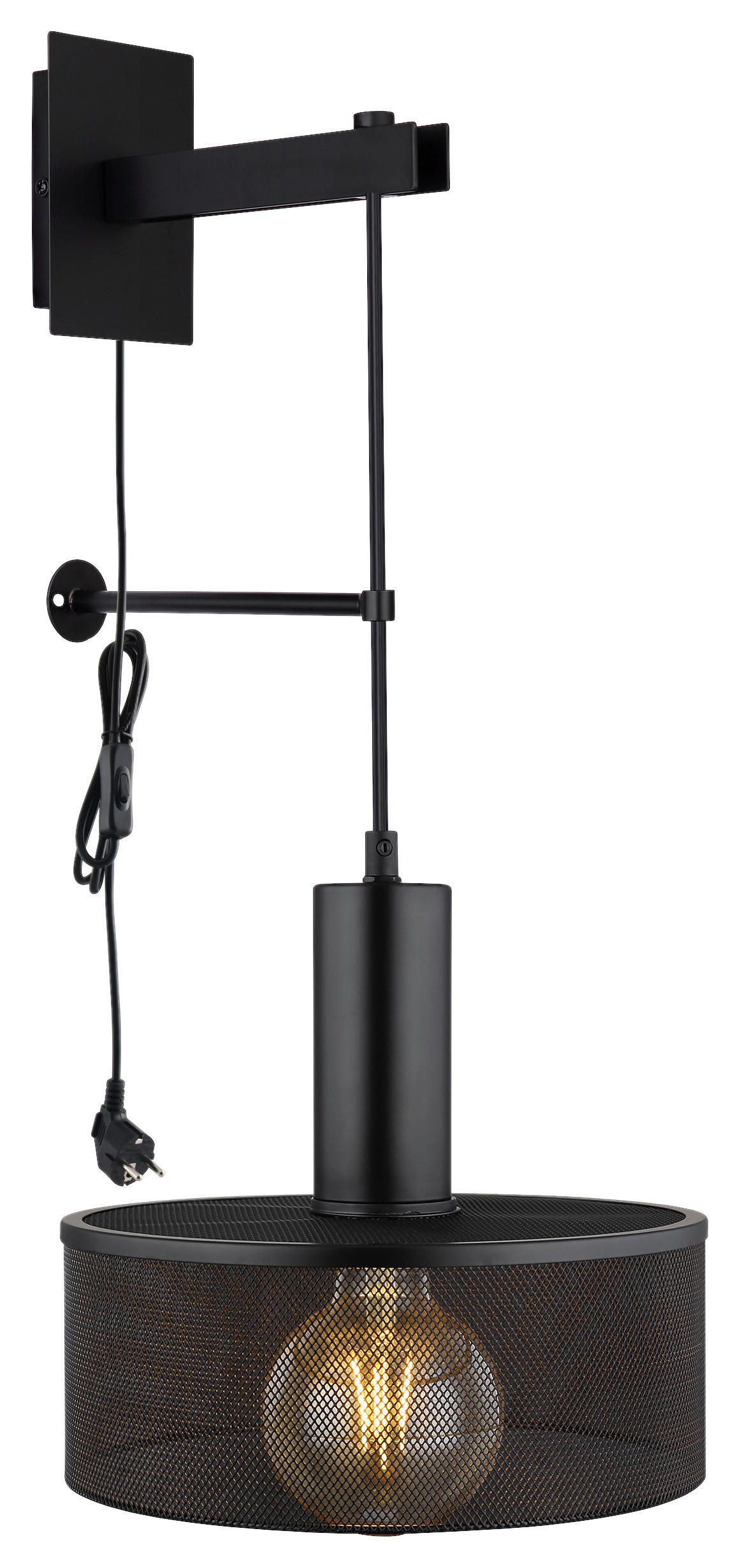 GLOBO Wandleuchte schwarz Metall B/H: ca. 25x57 cm E27 1 Brennstellen JEDD - schwarz (25,00/57,00cm) - GLOBO