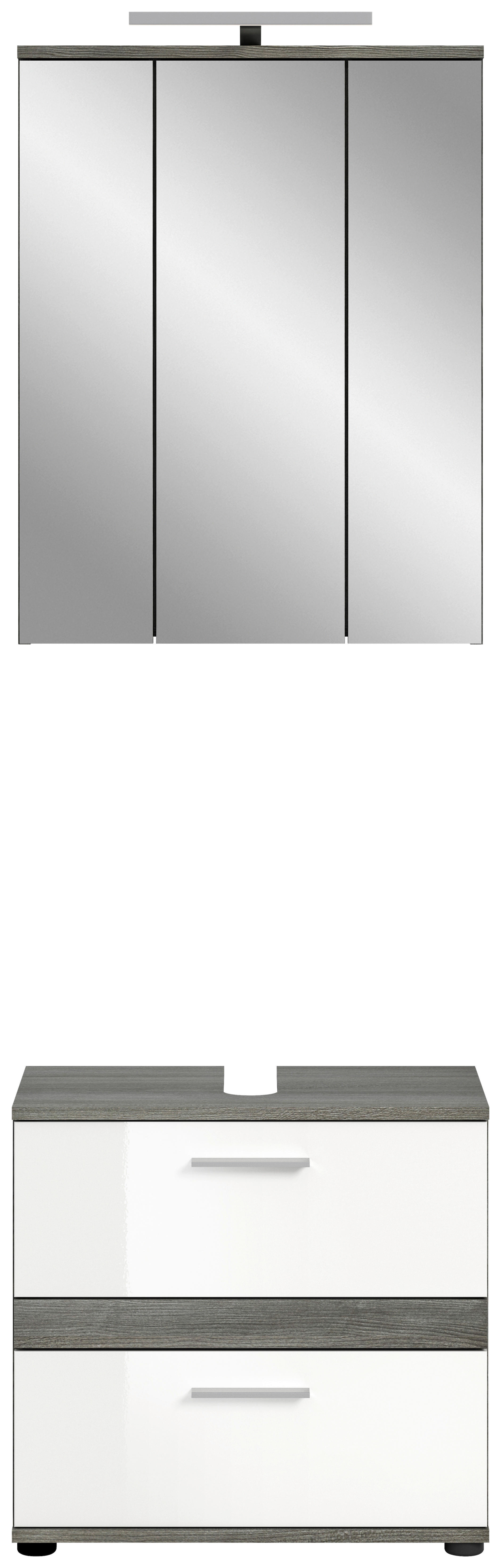 Badezimmer-Set BLAKE Rauchsilber Nachbildung weiß Hochglanz B/H/T: ca. 60x191x34 cm BLAKE - weiß (60,00/191,00/34,00cm) - xonox.home