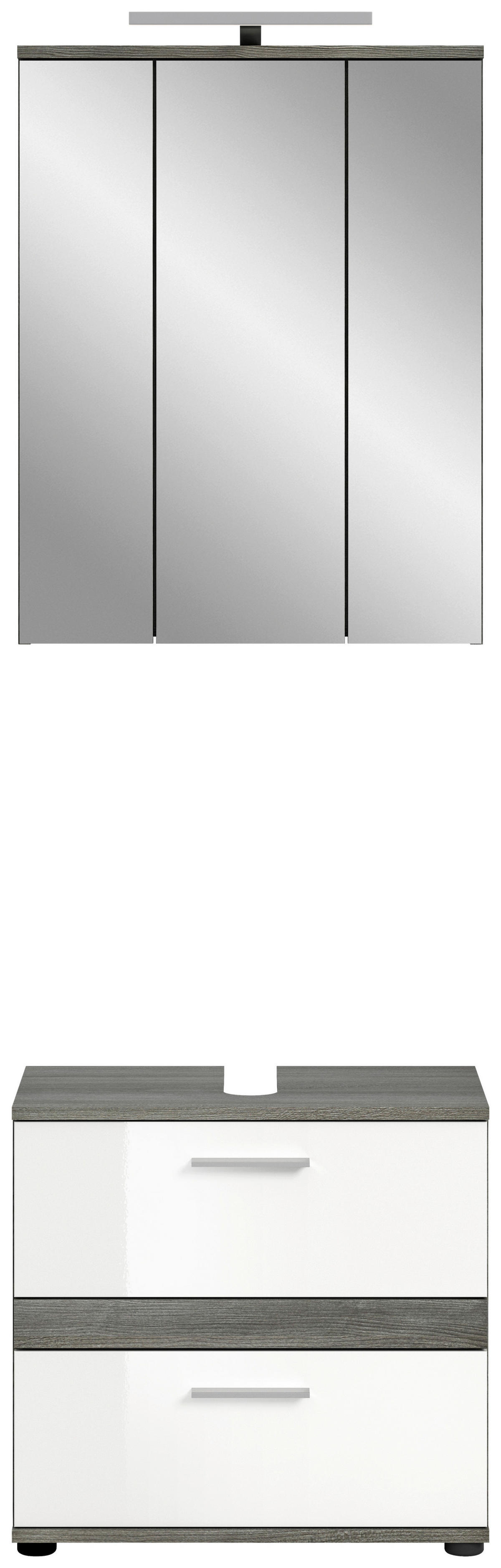 Badezimmer-Set BLAKE Rauchsilber Nachbildung weiß Hochglanz B/H/T: ca. 60x191x34 cm BLAKE - weiß (60,00/191,00/34,00cm) - xonox.home