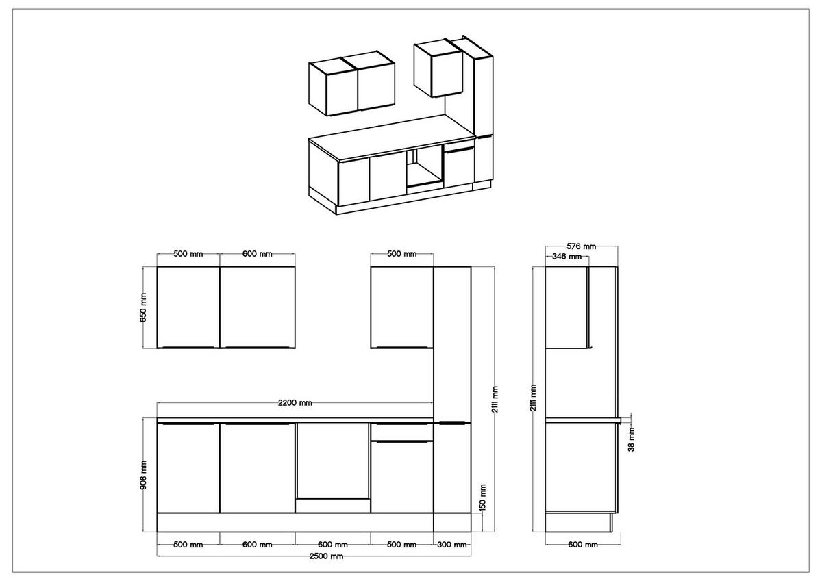 Respekta Küchenblock Marleen grau matt B/H/T: ca. 250x211x60 cm Marleen - Eiche/Alu (250,00/211,00/60,00cm) - Respekta