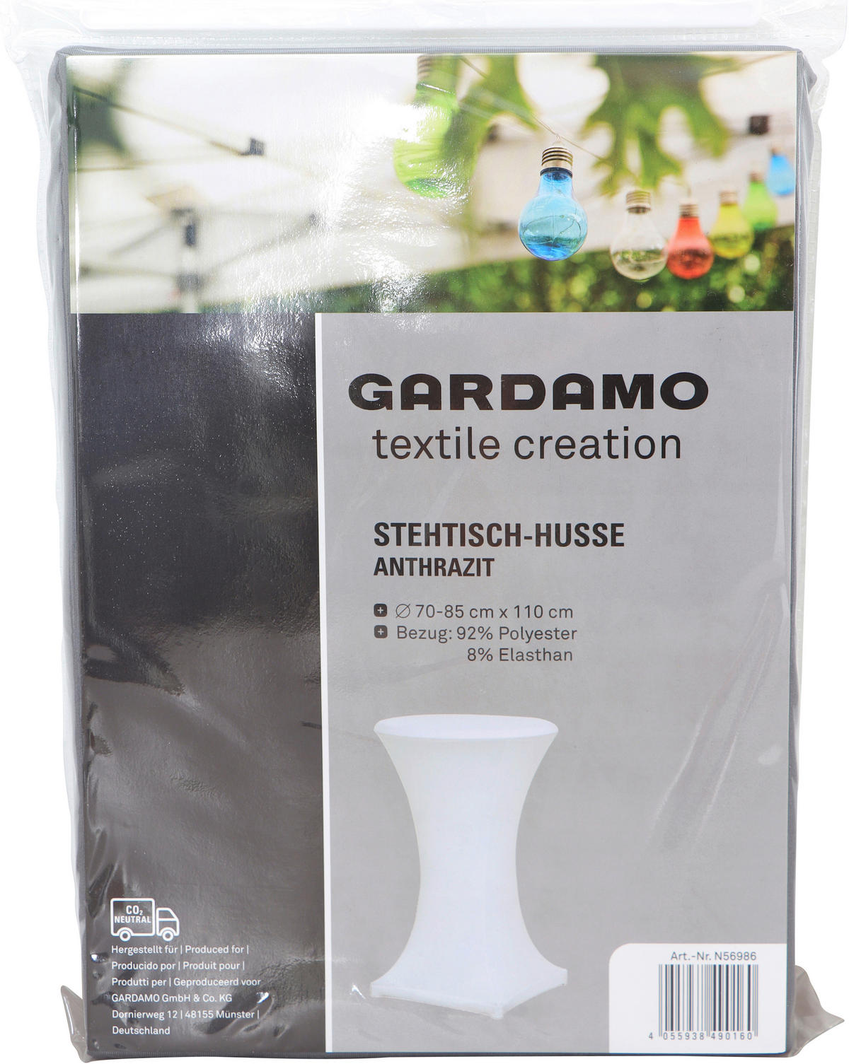 Gardamo Stehtischhusse anthrazit Polyester B/H/L: ca. 21x2,5x30,5 cm Stehtisch-Husse - anthrazit (30,50/21,00/2,50cm) - Gardamo